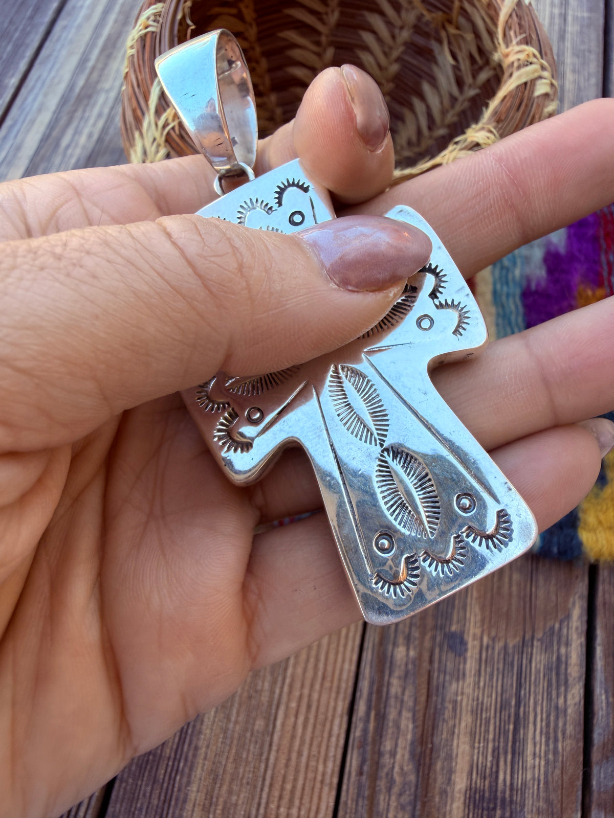 Handcrafted Sterling Silver and Multi Stone Inlay Cross Pendant
