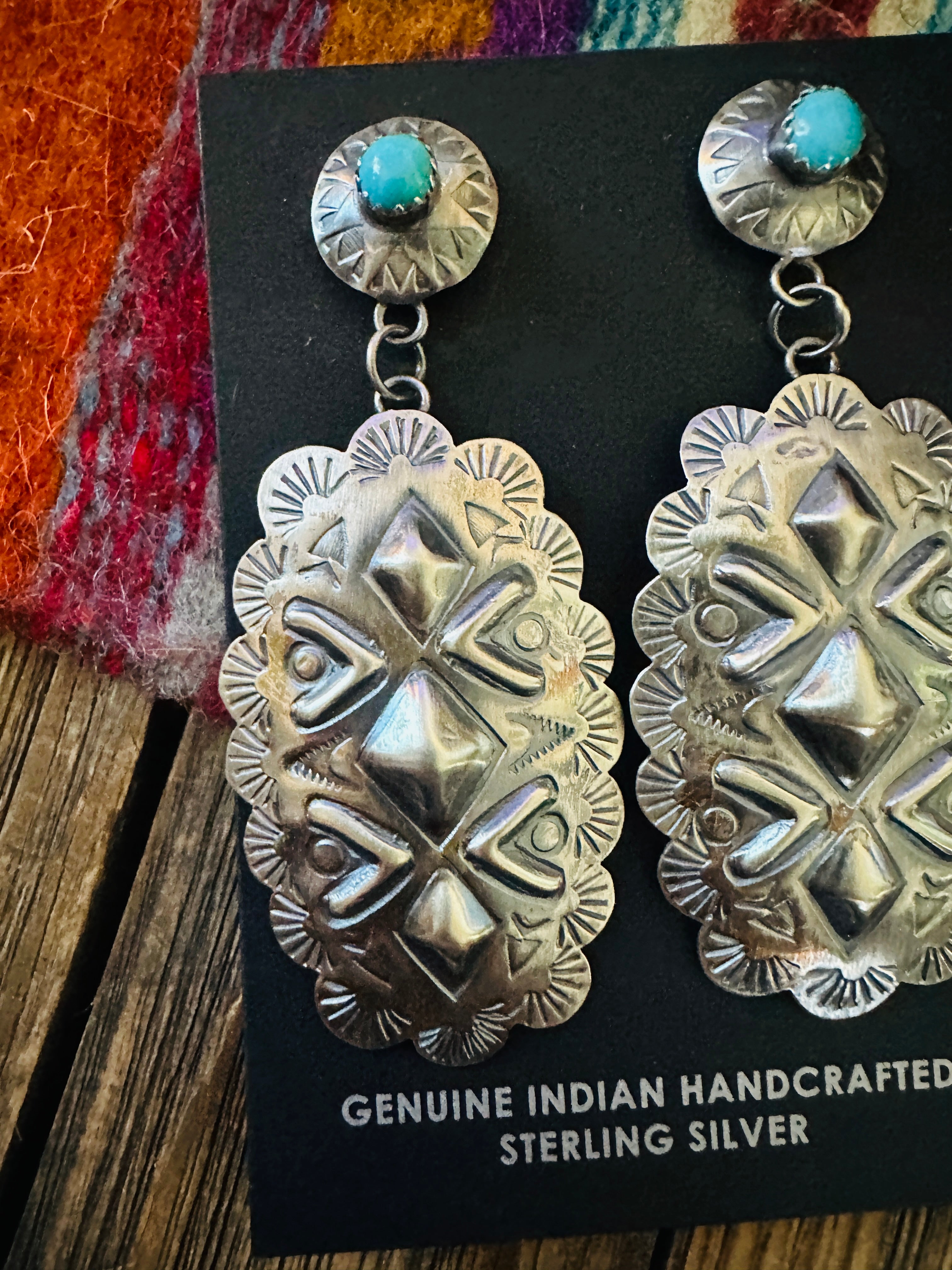 Handcrafted Turquoise & Sterling Silver Concho Dangle Earrings