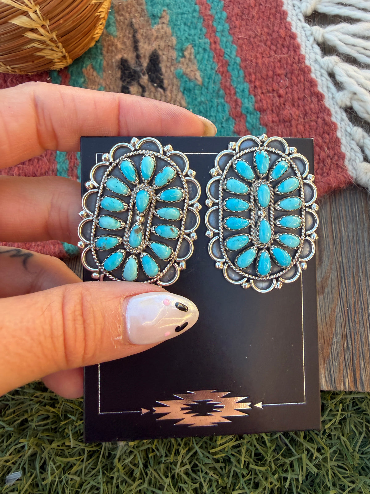 Handcrafted Turquoise & Sterling Silver Cluster Post Earrings
