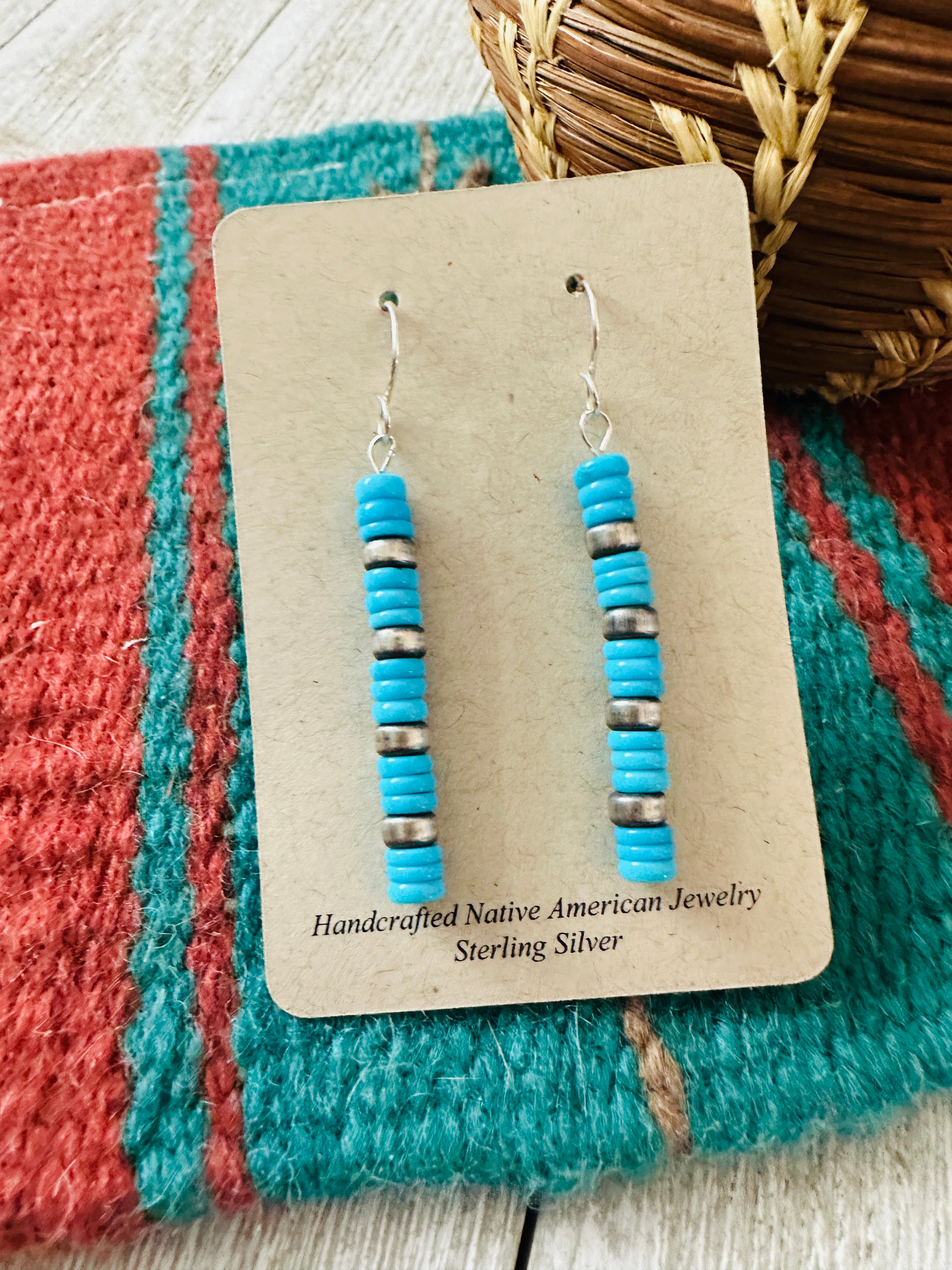 Handcrafted Turquoise & Sterling Silver Beaded Dangle Earrings