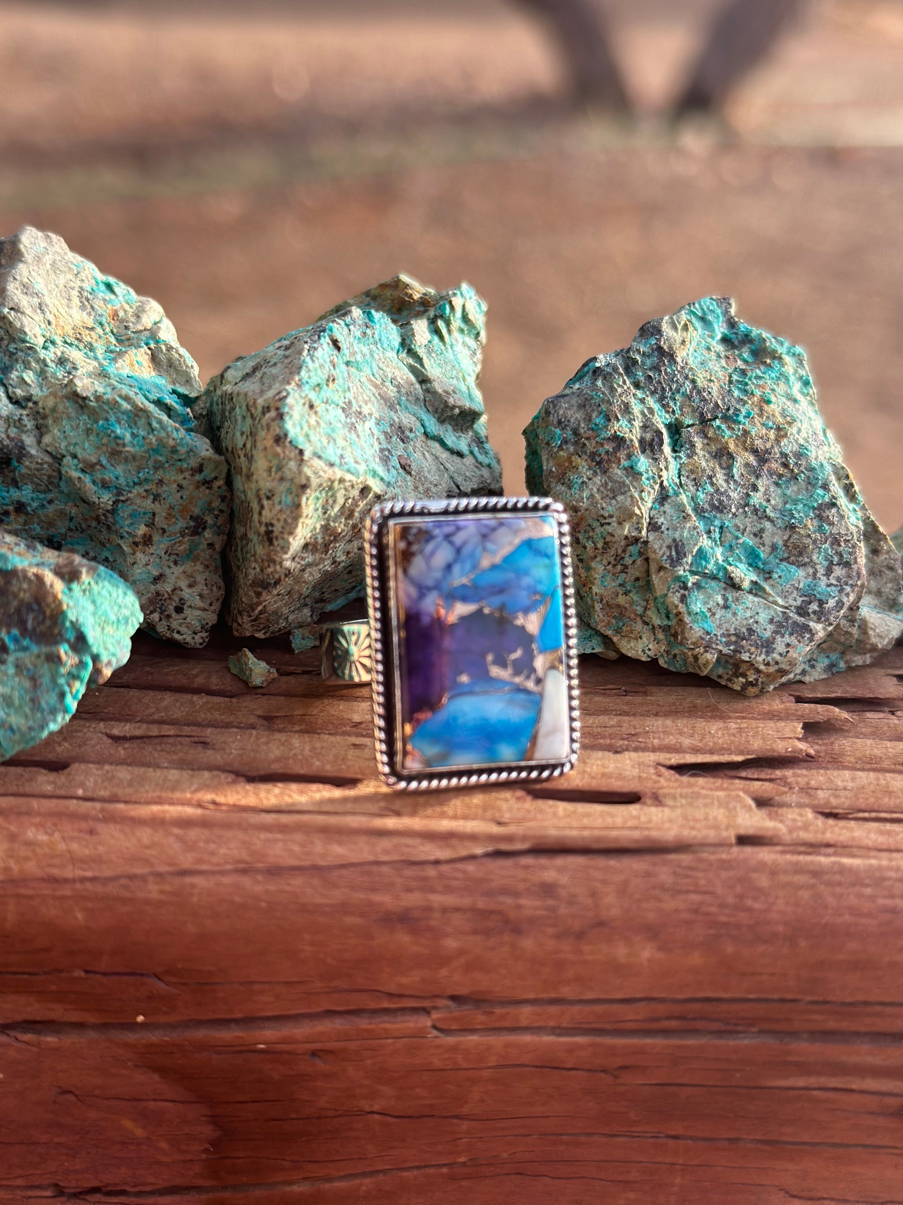 Beautiful Handmade Purple Kingman Dahlia Sterling Silver Adjustable Ring