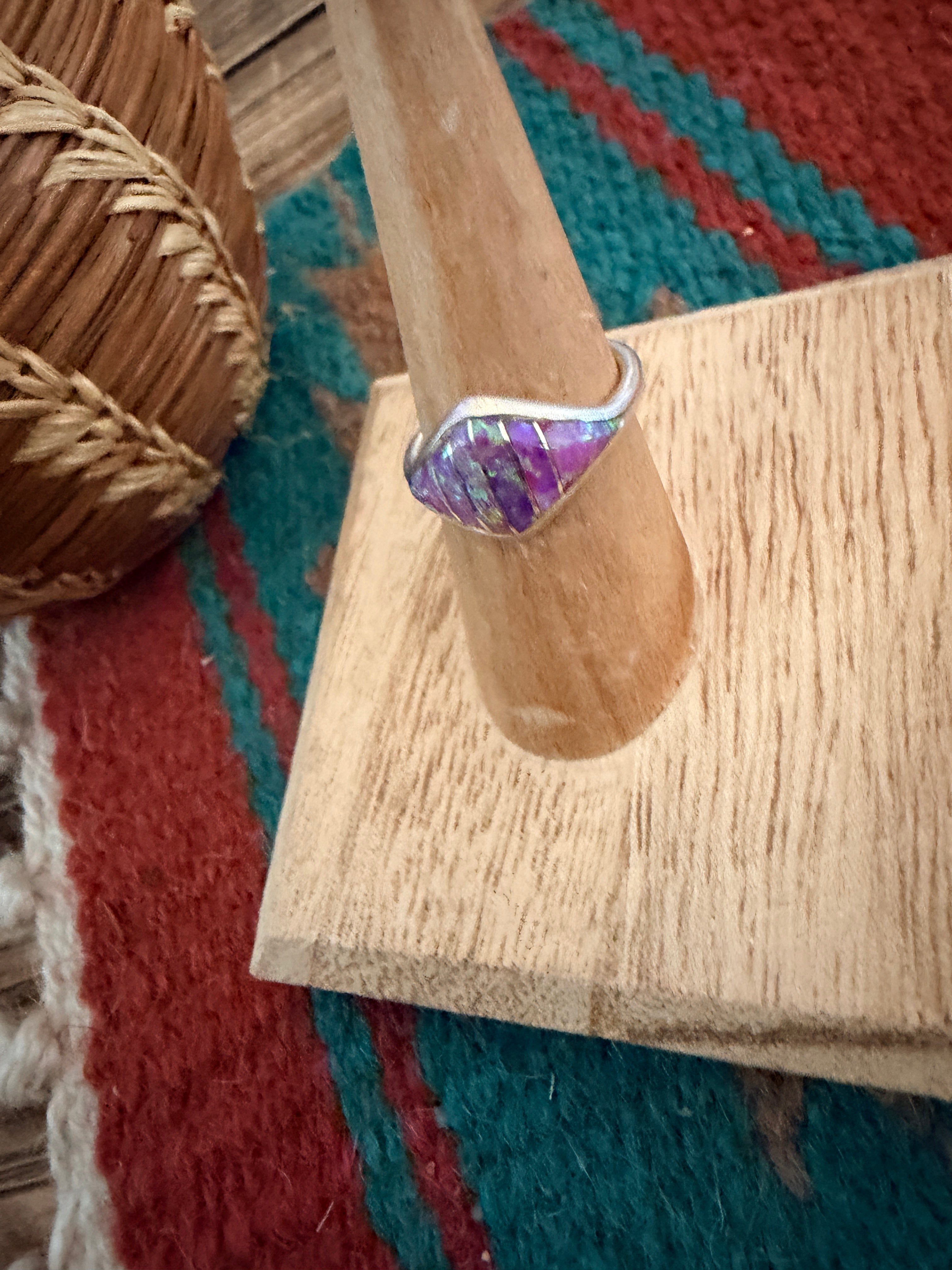 Old Pawn Handcrafted Opal & Sterling Silver Inlay Ring Size 6.5