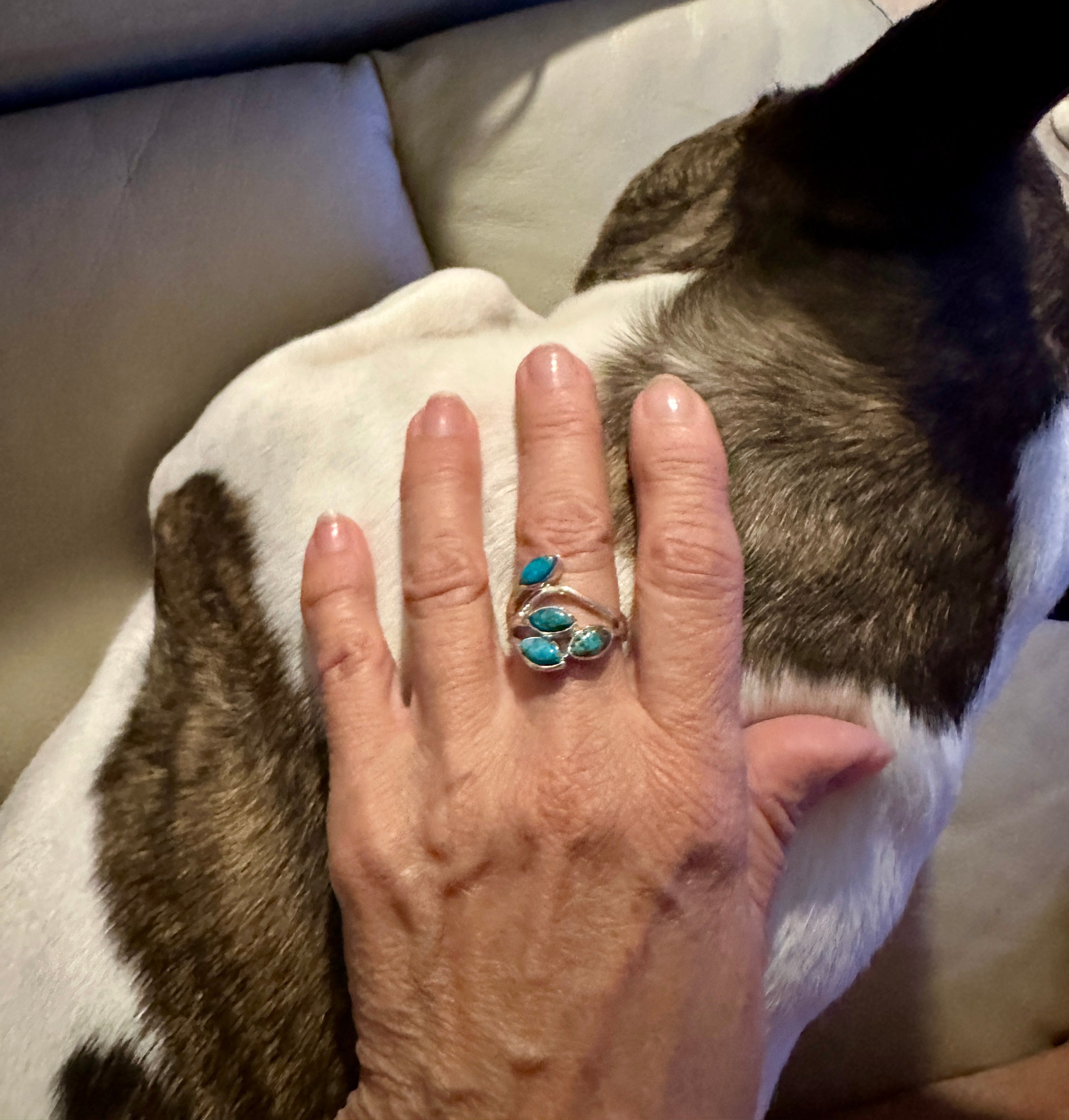 Four Stone Blue Copper Turquoise Sterling Silver Ring Size 9