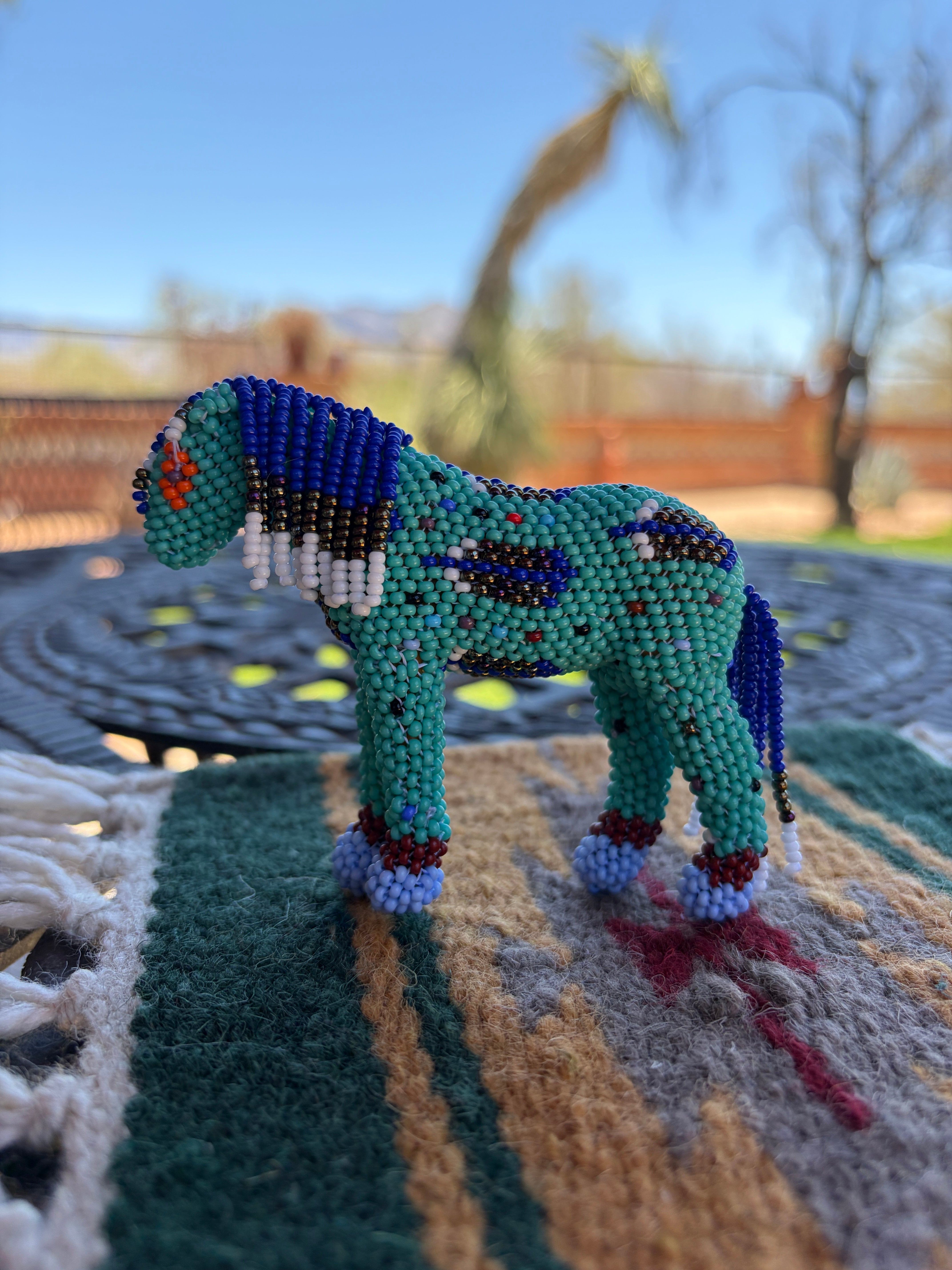 Handmade Peyote Stitched Horse Figurine- Turquoise 11