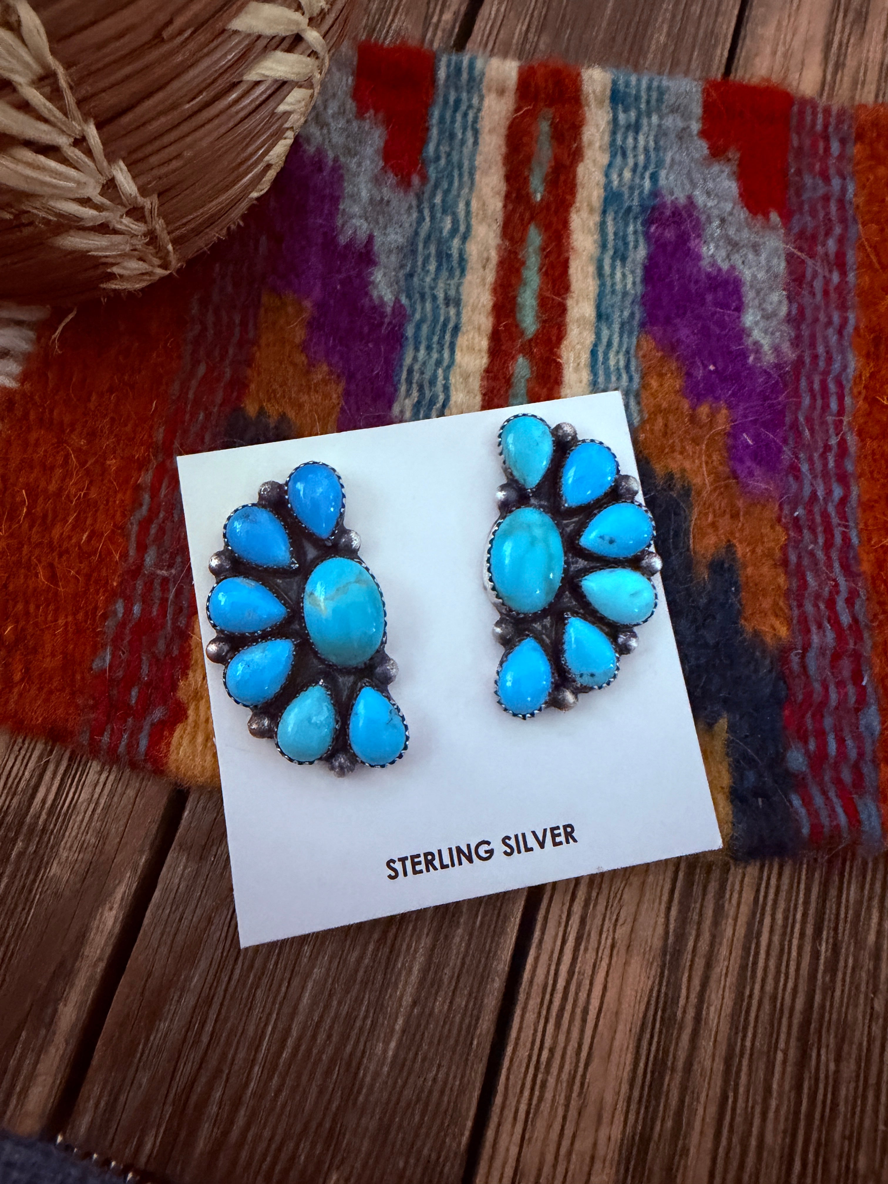 Handcrafted Turquoise & Sterling Silver Post Earrings by Hiram Largo