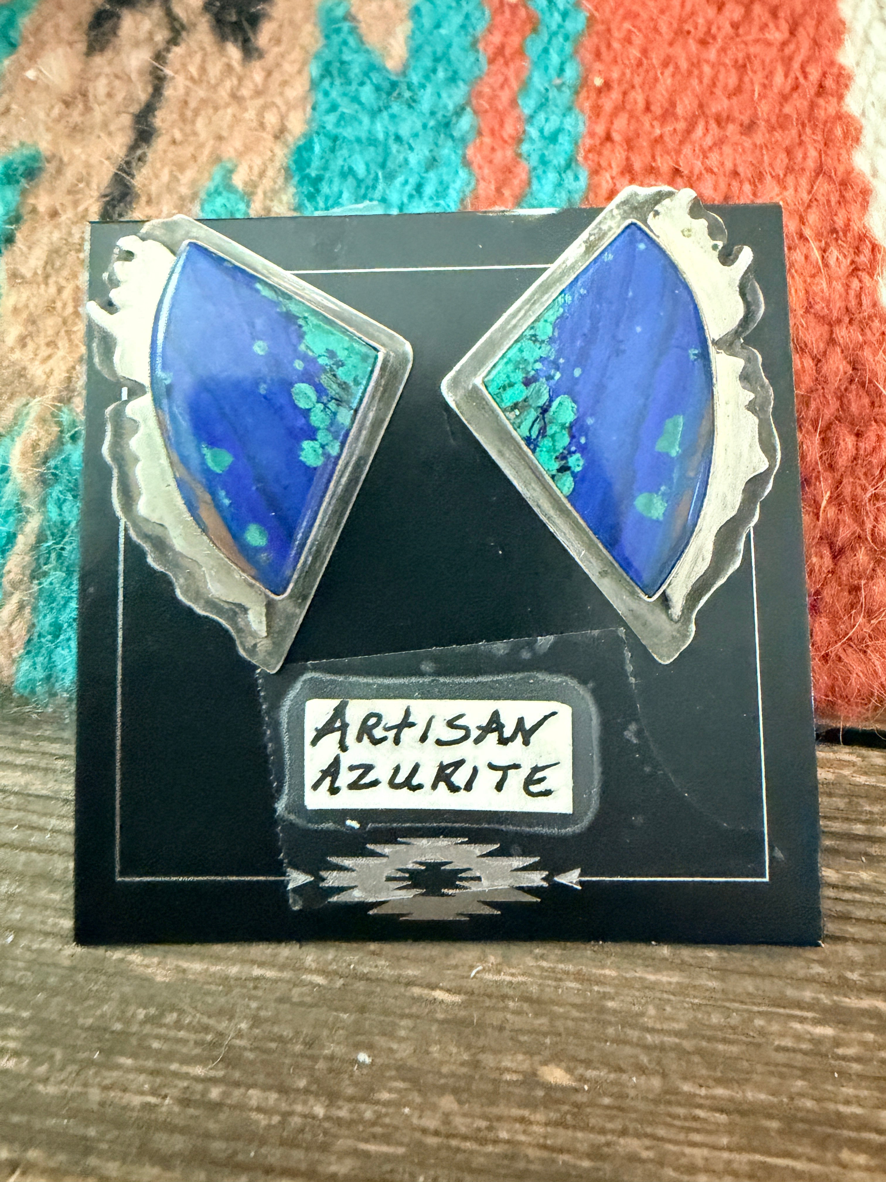 Handcrafted Old Pawn Sterling Silver & Azurite Post Earrings