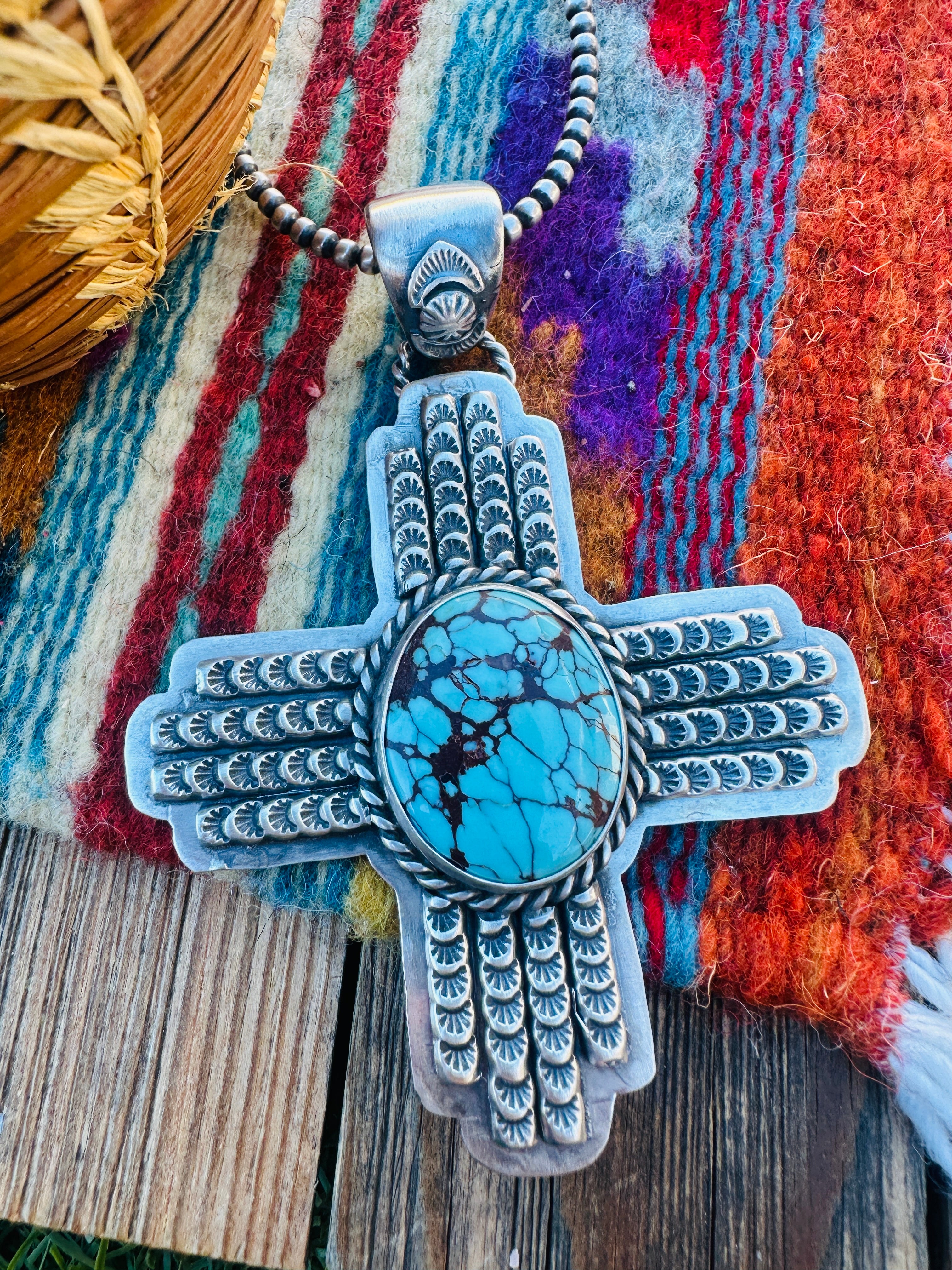 Handcrafted Sterling Silver & Turquoise Zia Cross Pendant