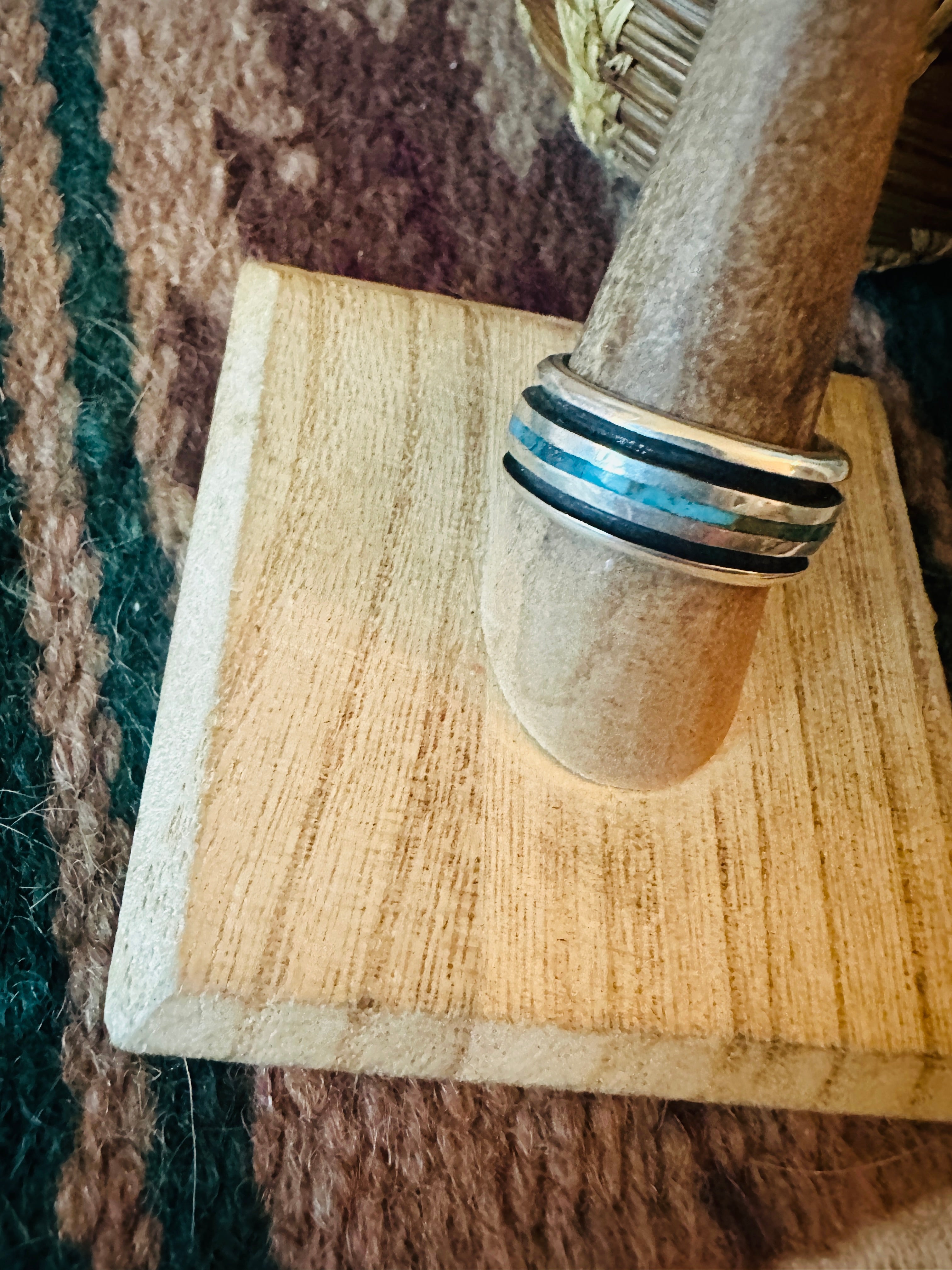 Handcrafted Sterling Silver & Turquoise Inlay Band Ring