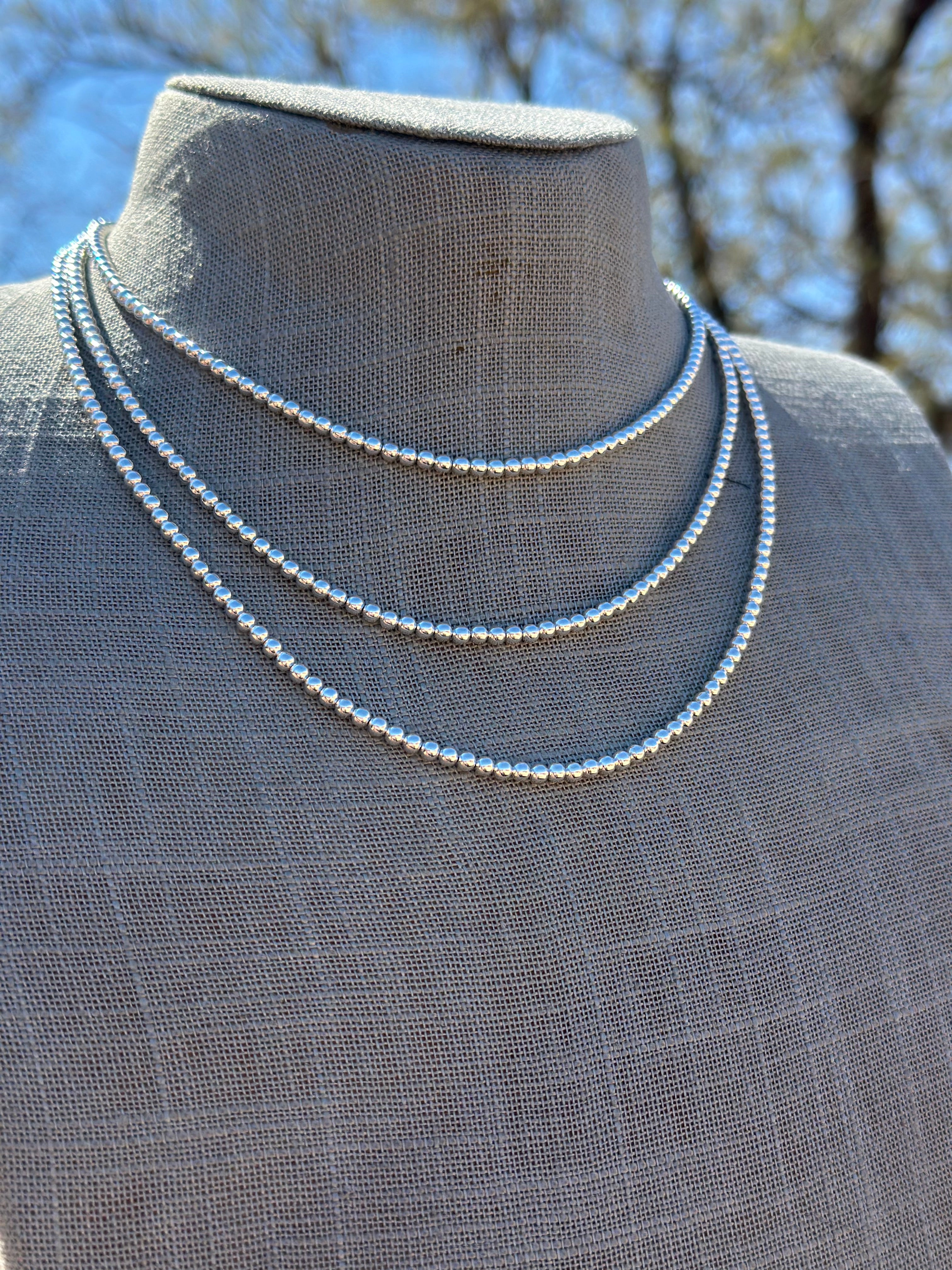 Sterling Silver Elegant Pearl Style Beaded Necklace 3mm