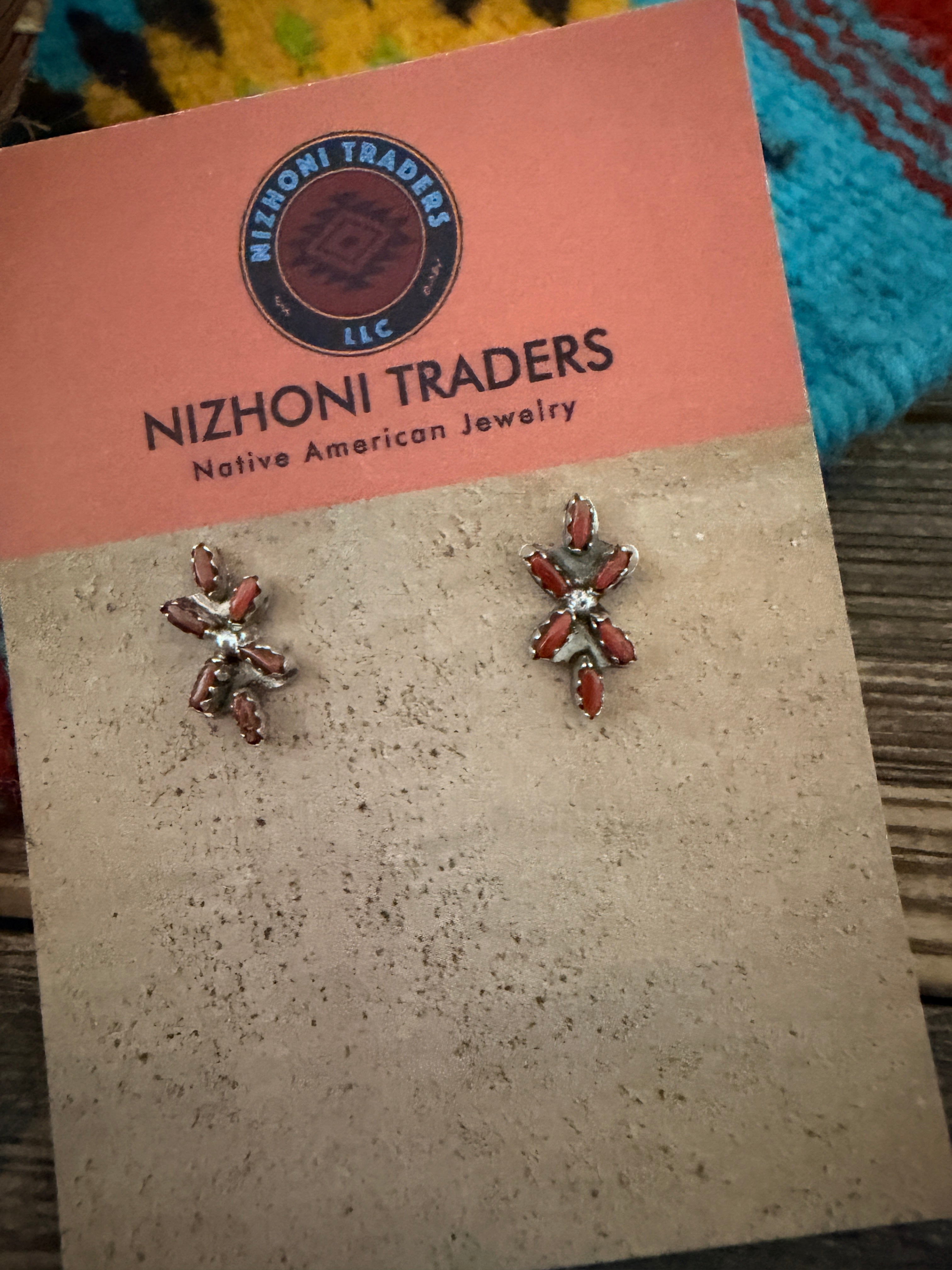 Handcrafted Sterling Silver & Coral Stud Earrings