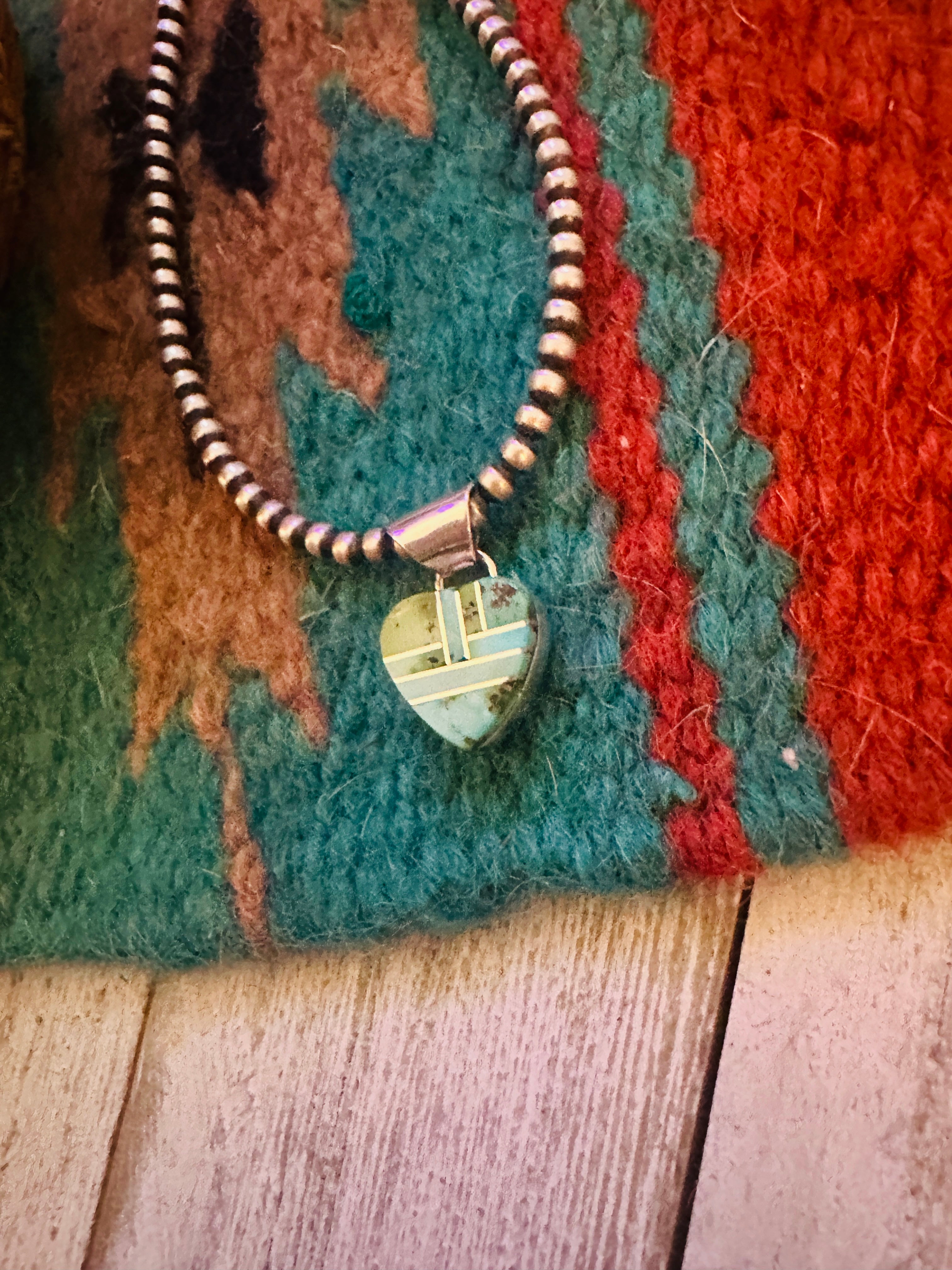 Handcrafted Turquoise & Sterling Silver Inlay Heart Pendant