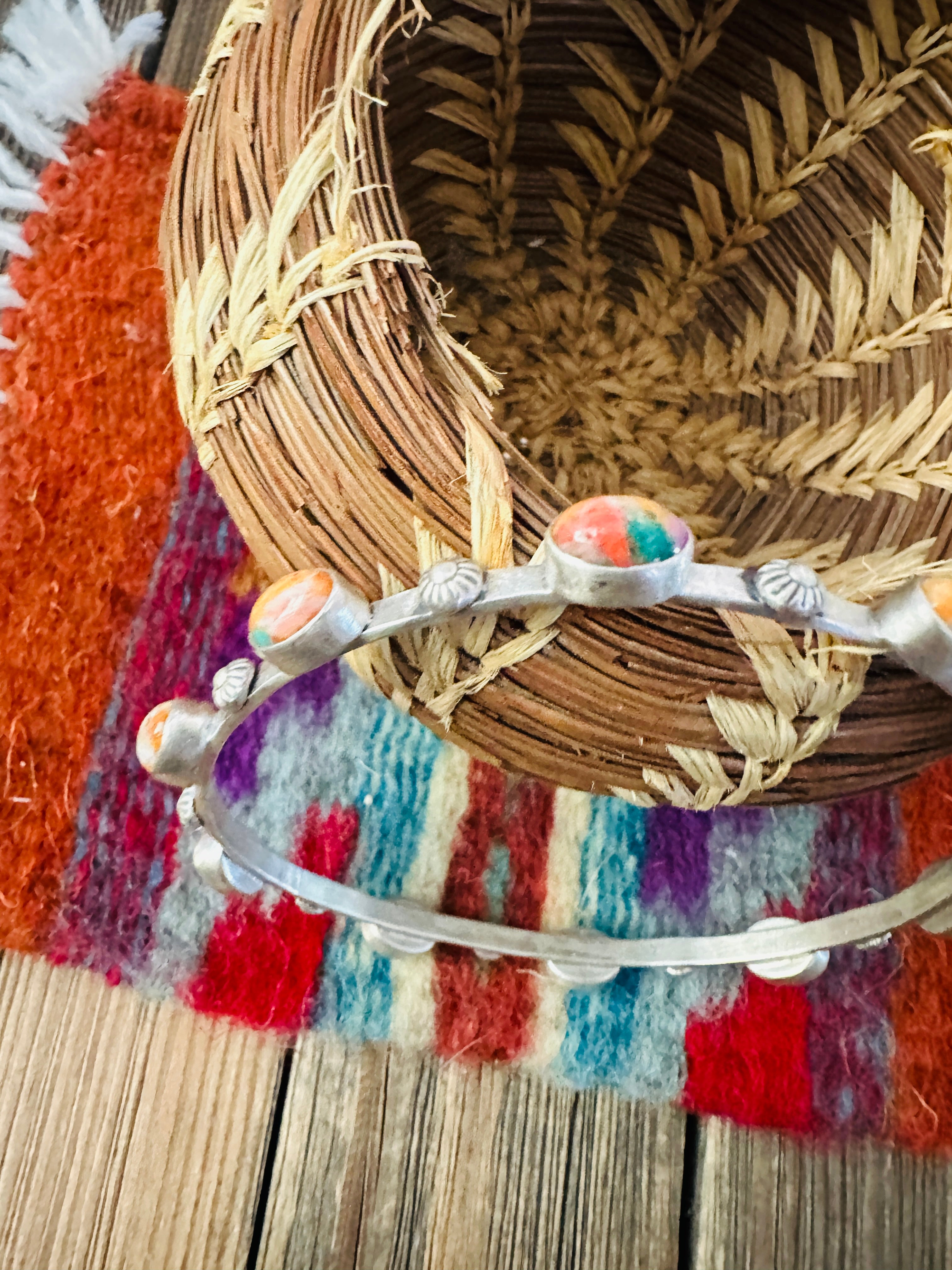 Handcrafted Multi Stone & Sterling Silver Bangle Bracelet