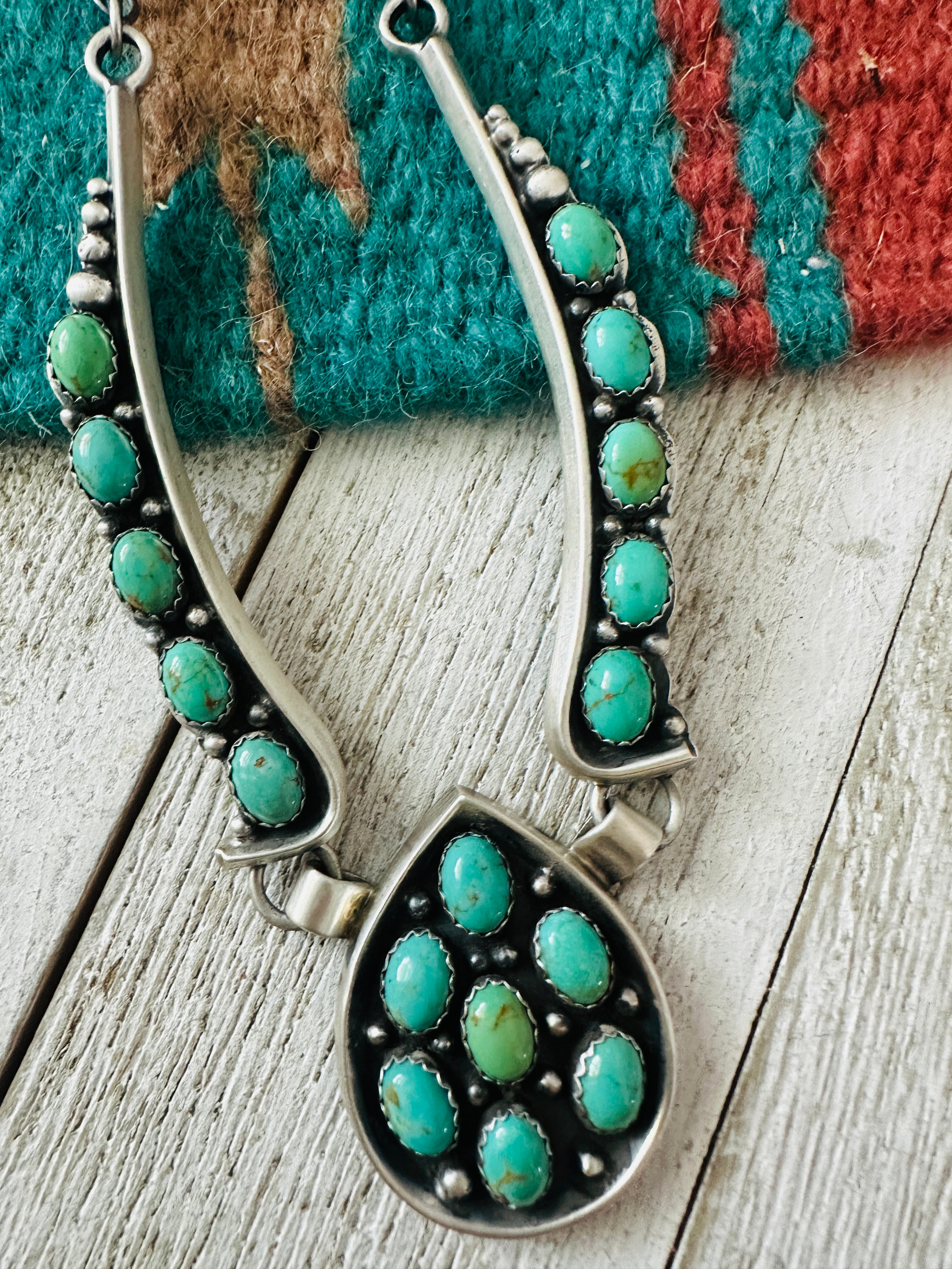 Handcrafted Sterling Silver & Turquoise Cluster Necklace and Earring Set