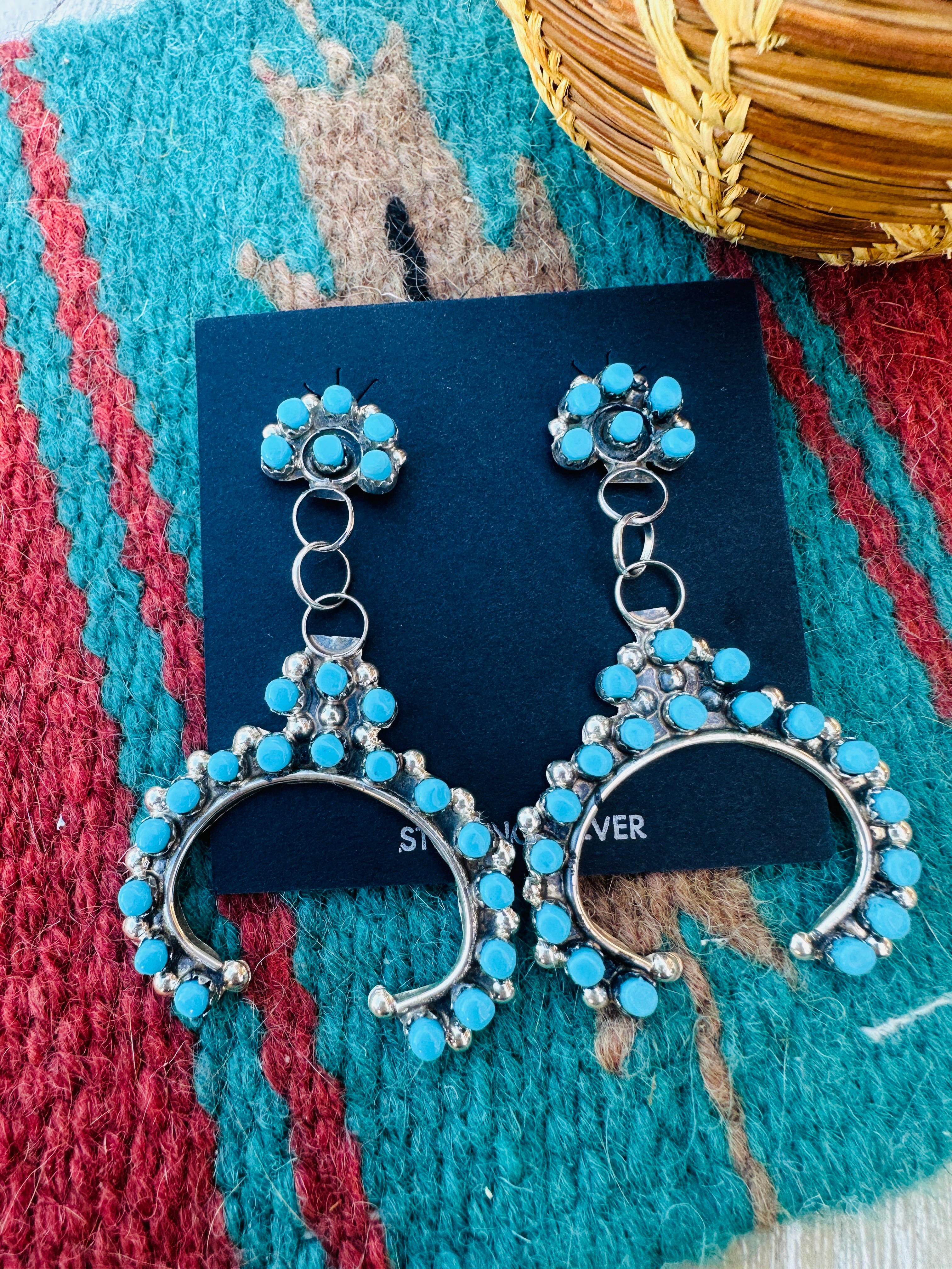Handcrafted Turquoise & Sterling Silver Naja Dangle Earrings