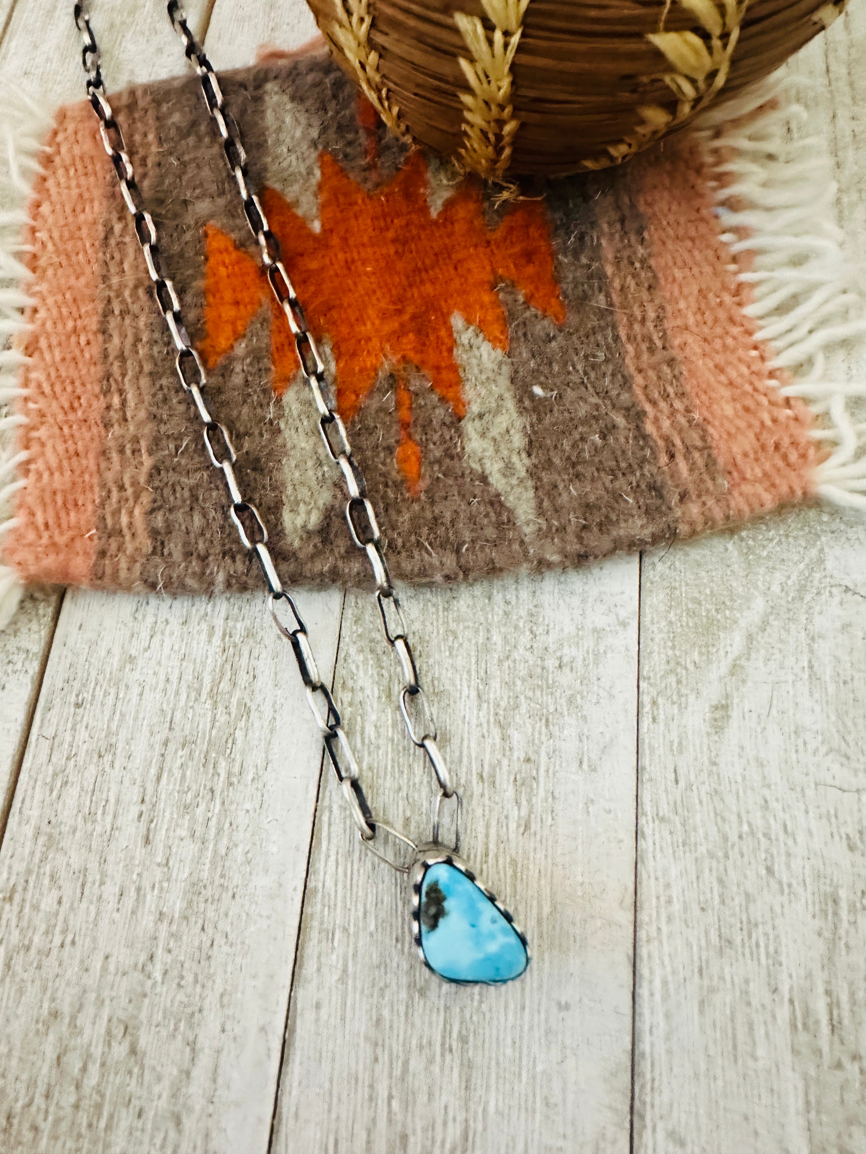 Handcrafted Turquoise & Sterling Silver Chain Necklace
