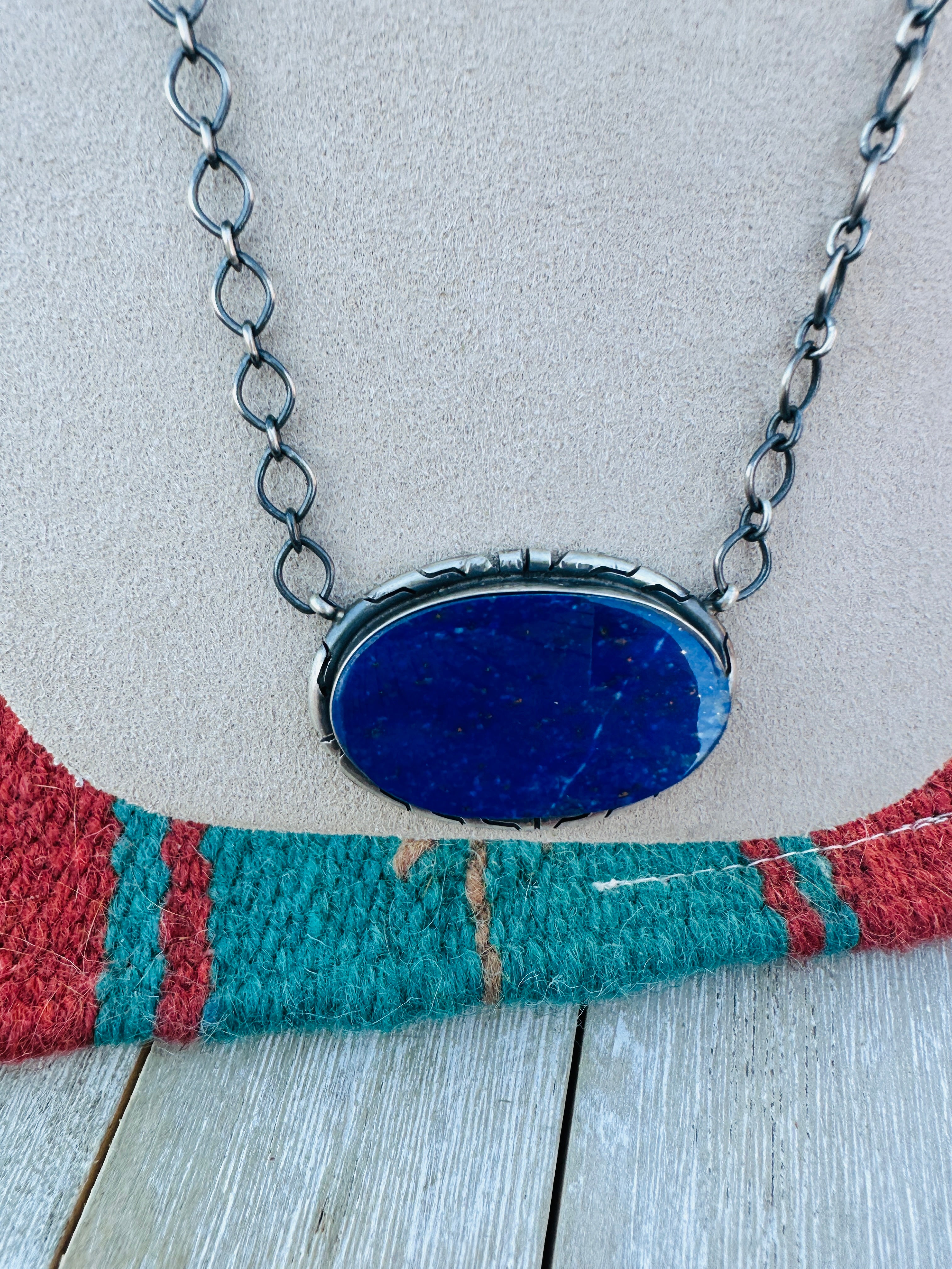 Handcrafted Sterling Silver 18” Link Chain & Lapis Lazuli Necklace