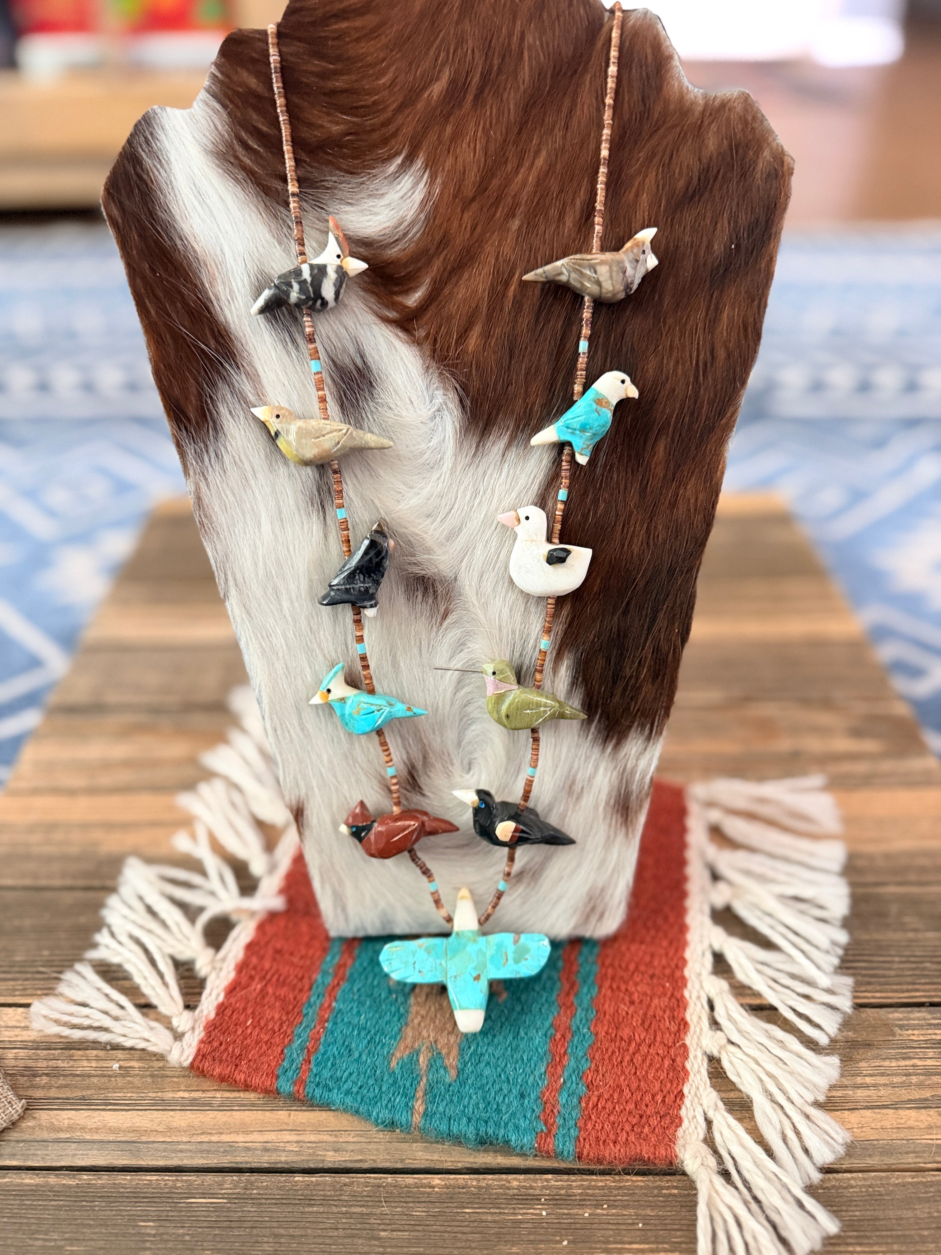 Old Pawn Handcrafted Multi Stone Fetish Bird Beaded 30” Necklace