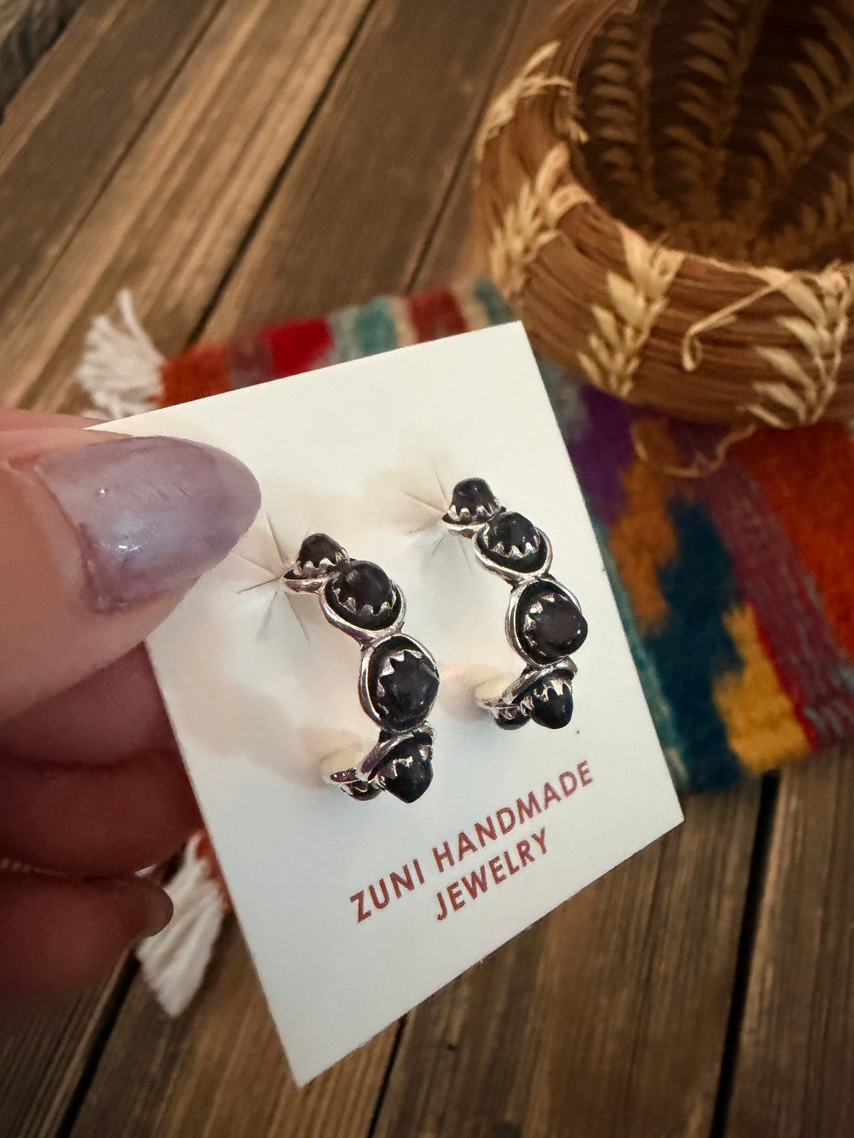 Handcrafted Sterling Silver & Onyx Snake Eye Hoop Earrings