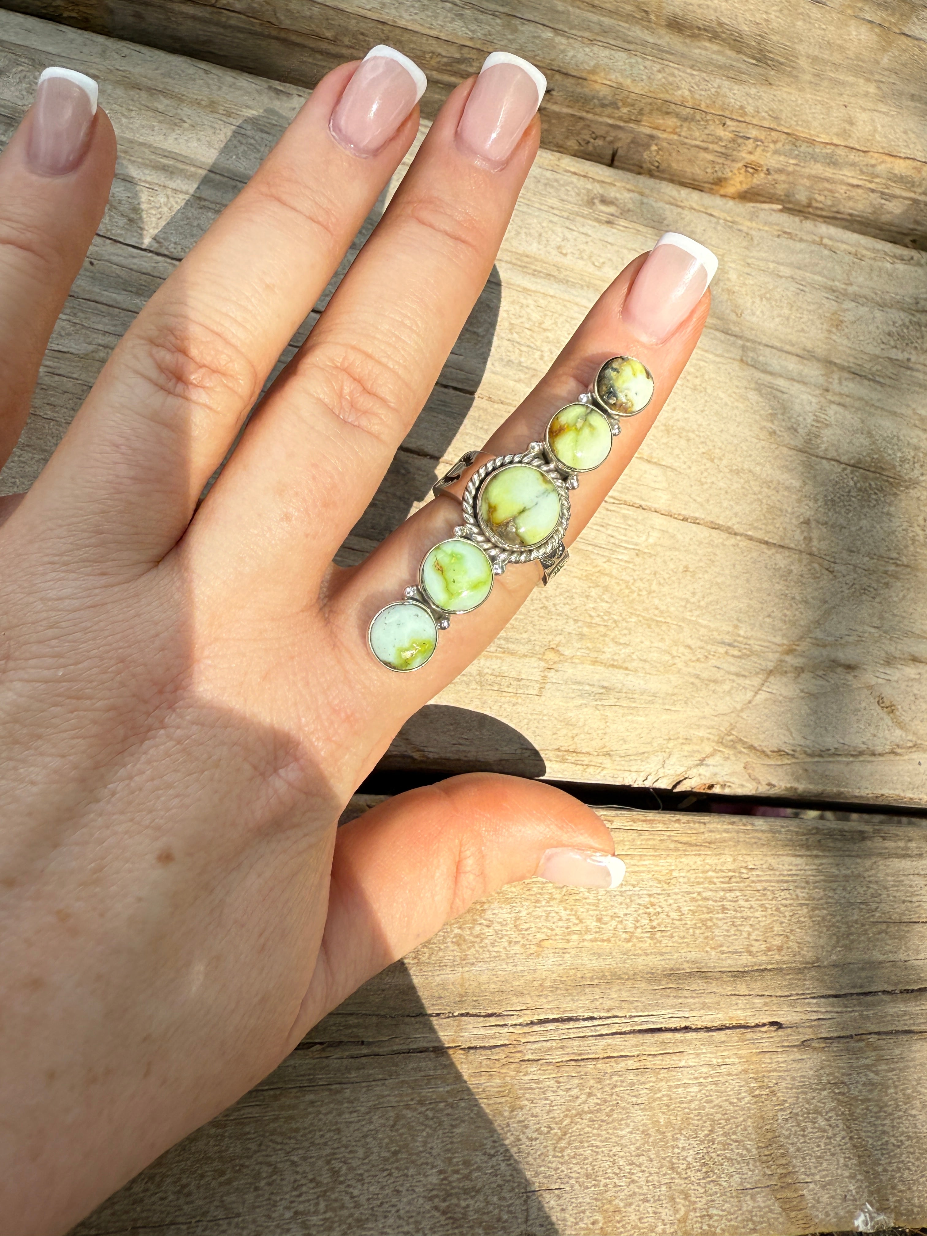 Handmade Palomino Turquoise & Sterling Adjustable 6 Stone Ring