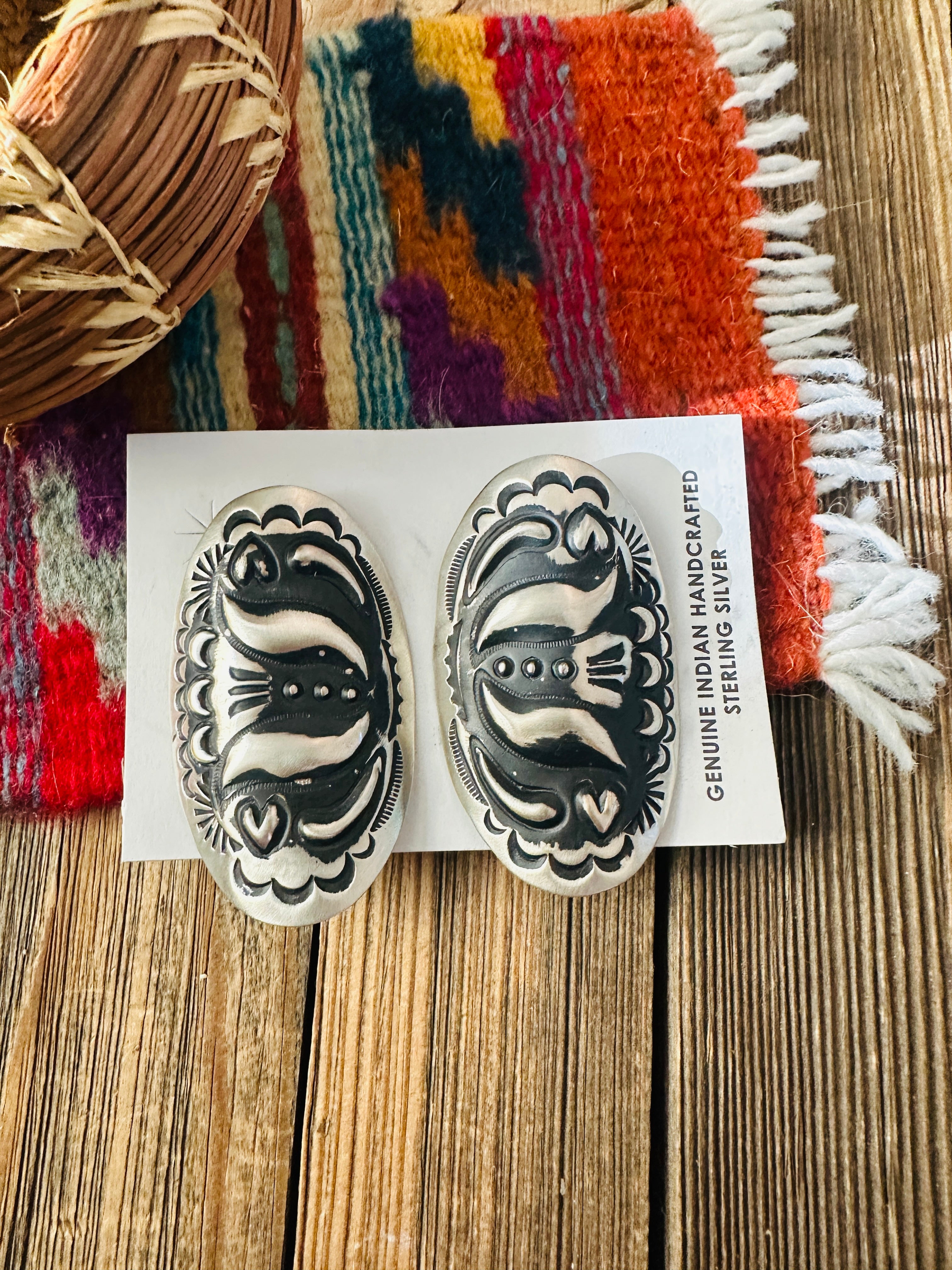 Handcrafted Sterling Silver Concho Post Earrings by Leander Tahe