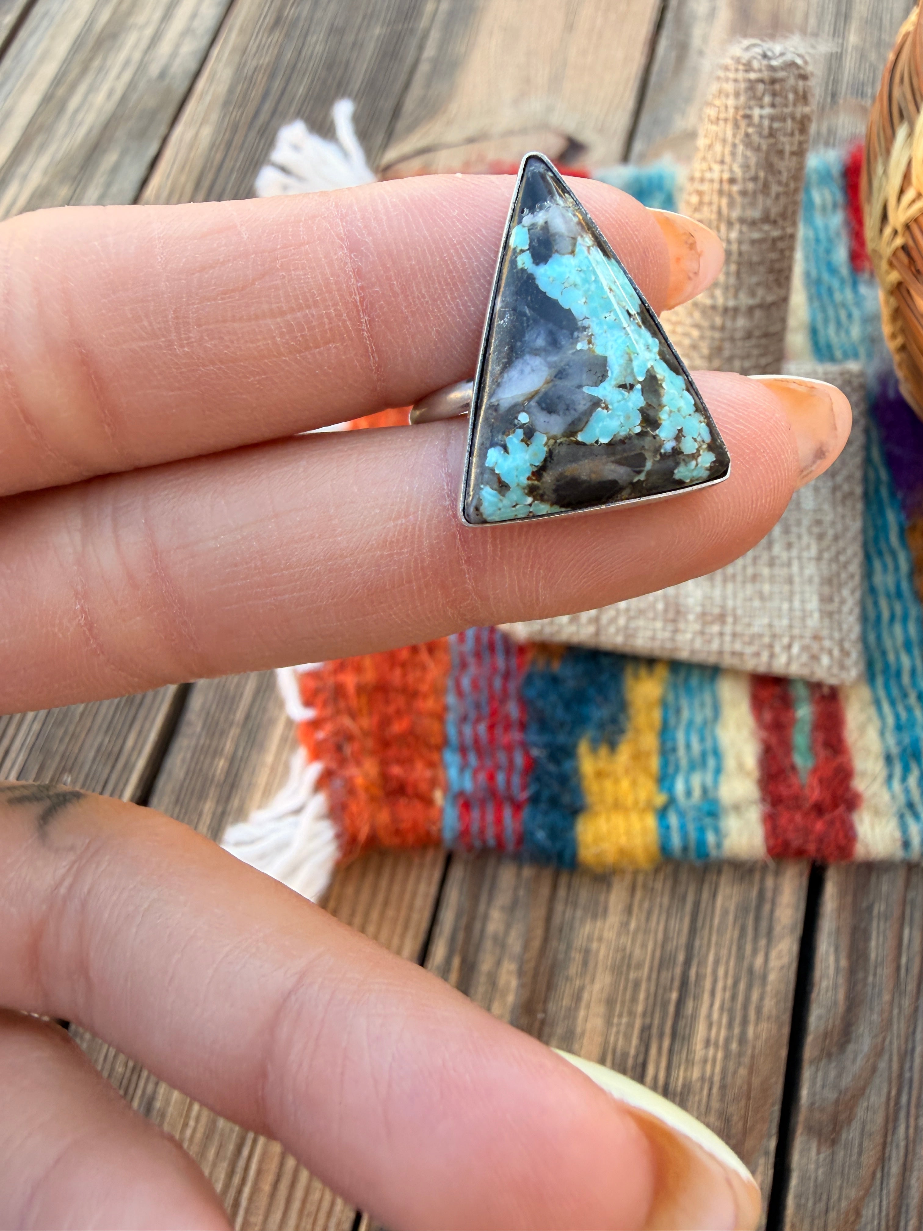 Handcrafted Turquoise & Sterling Silver Ring Size 6.75