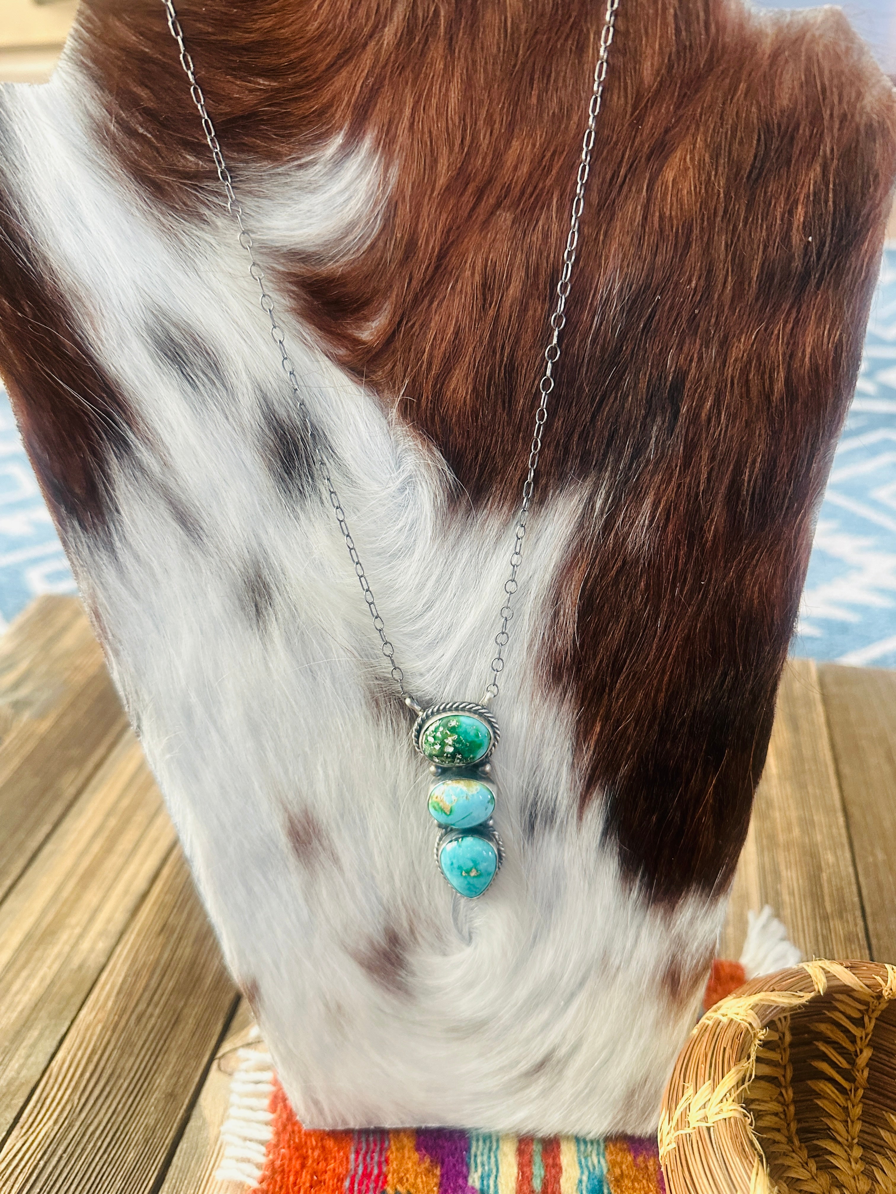 Handcrafted Sonoran Mountain Turquoise & Sterling Silver Necklace by Vicky Hicks