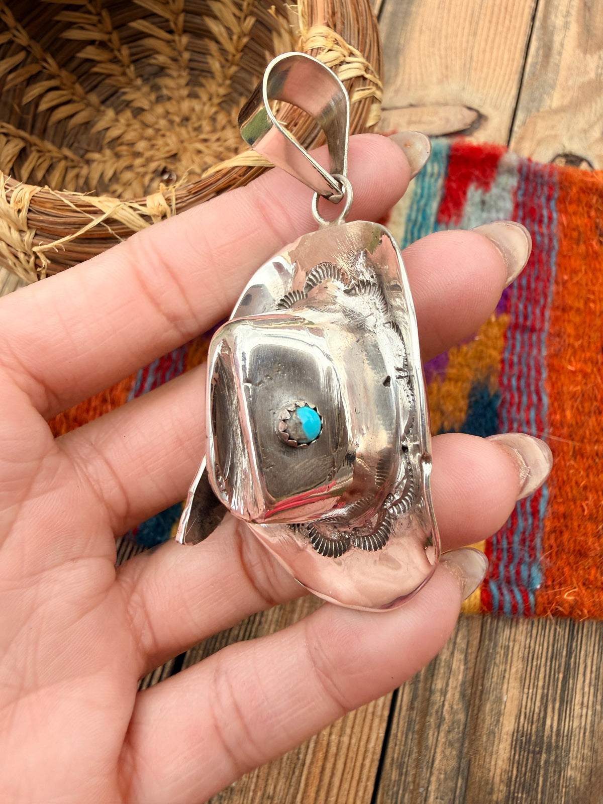 Handcrafted Turquoise & Sterling Silver Cowboy Hat Pendant