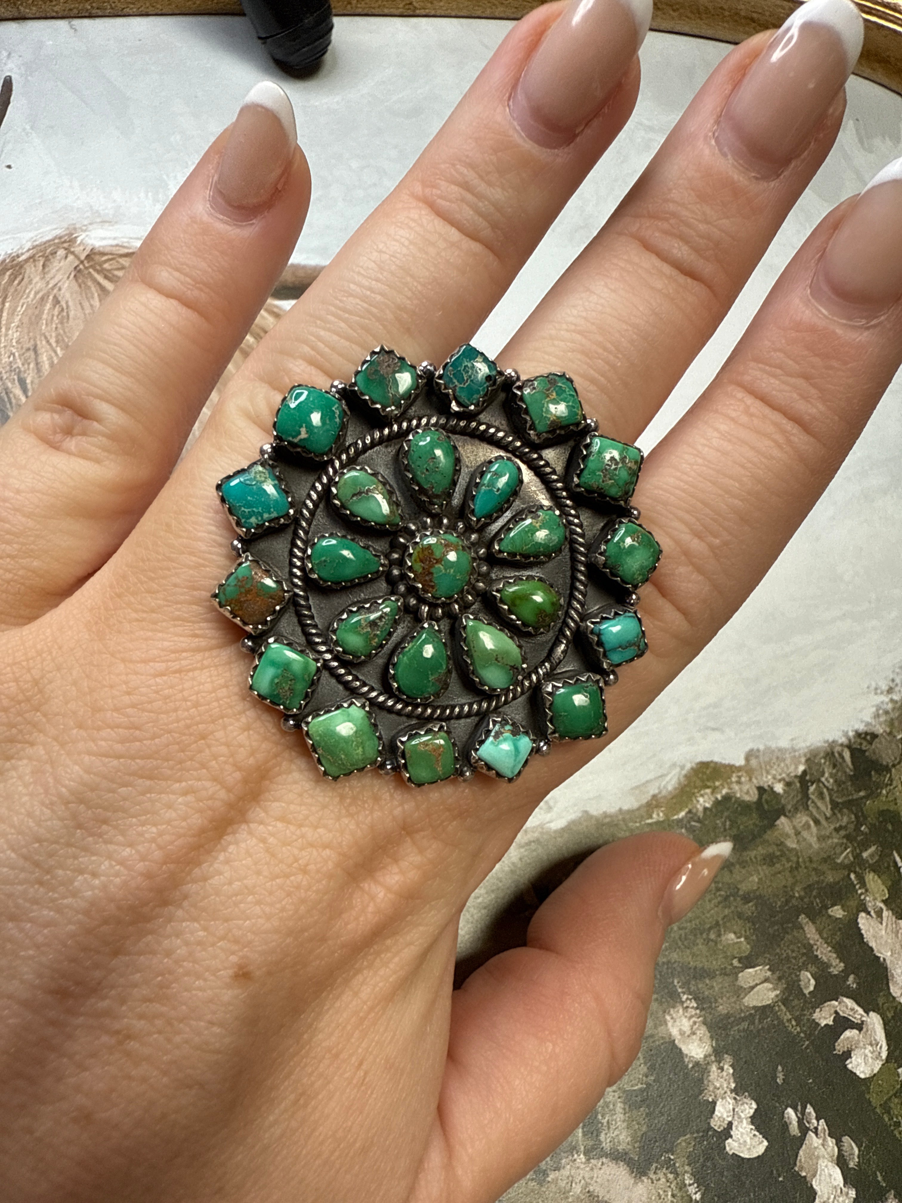 Handmade Emerald Valley Turquoise & Sterling Silver Adjustable Ring