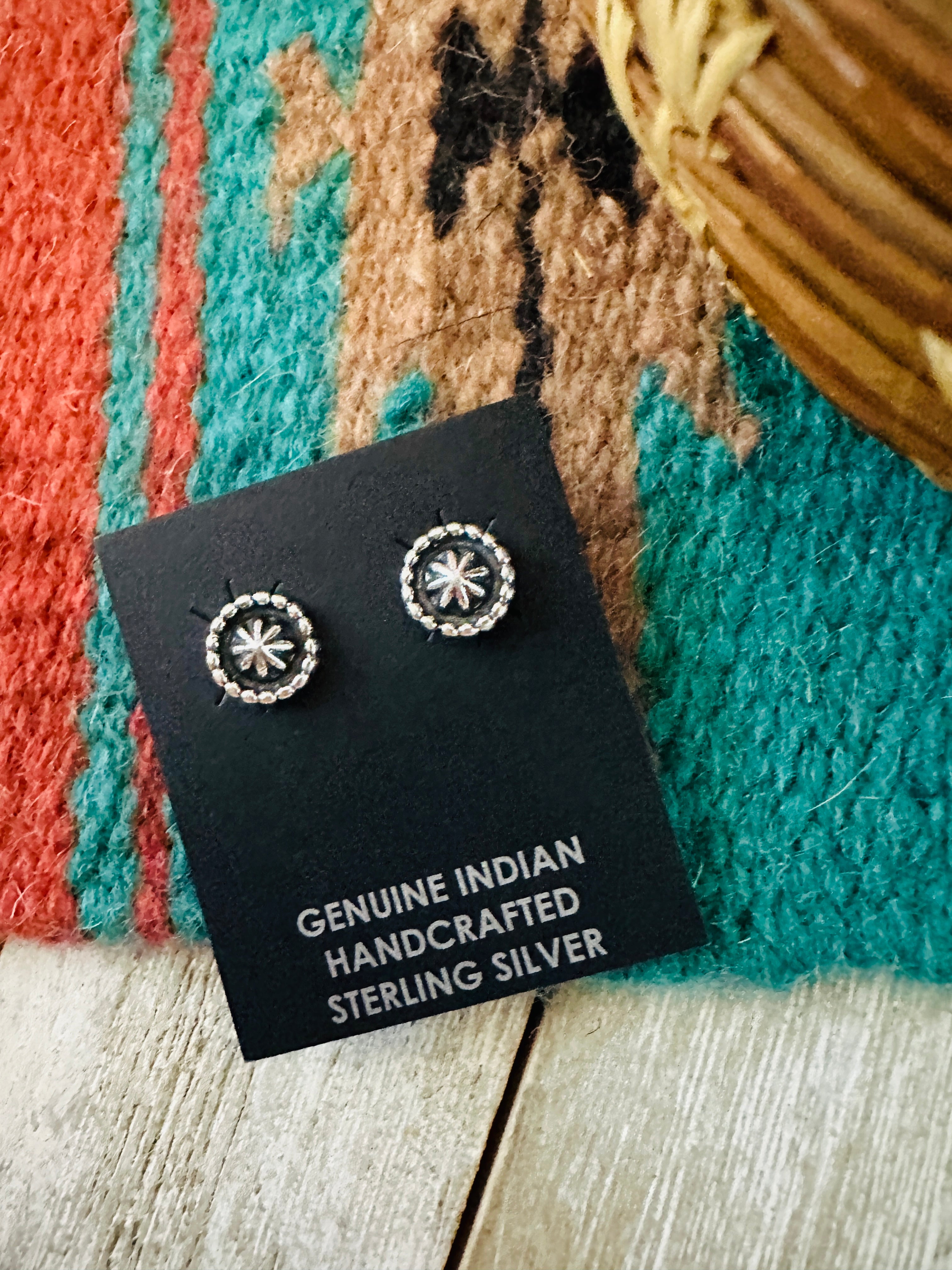 Handcrafted Sterling Silver Concho Stud Earrings 3/8”