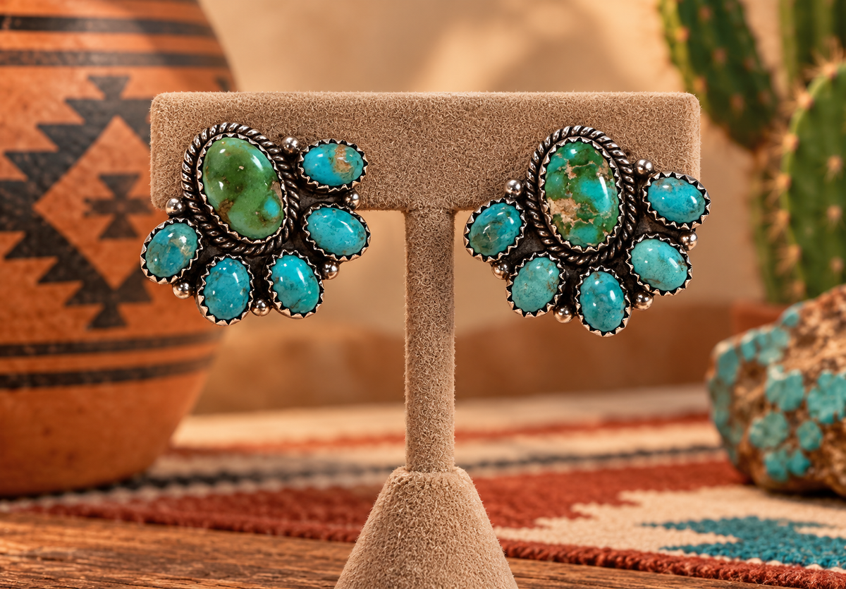 Handmade Sonoran Mountain Turquoise and Sterling Silver Post Earrings