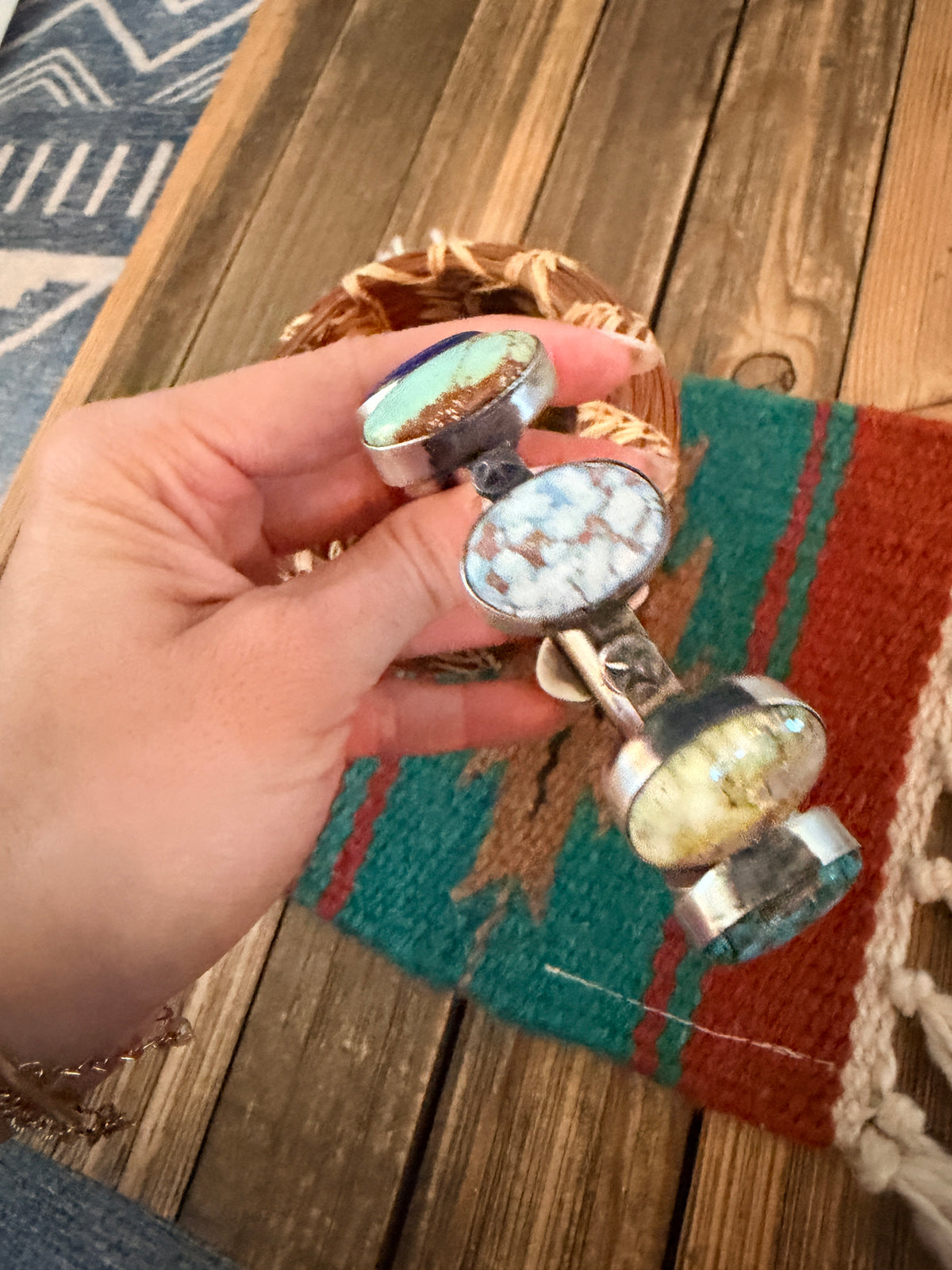 Handcrafted Multi Stone & Sterling Silver Bangle Bracelet by Chimney Butte