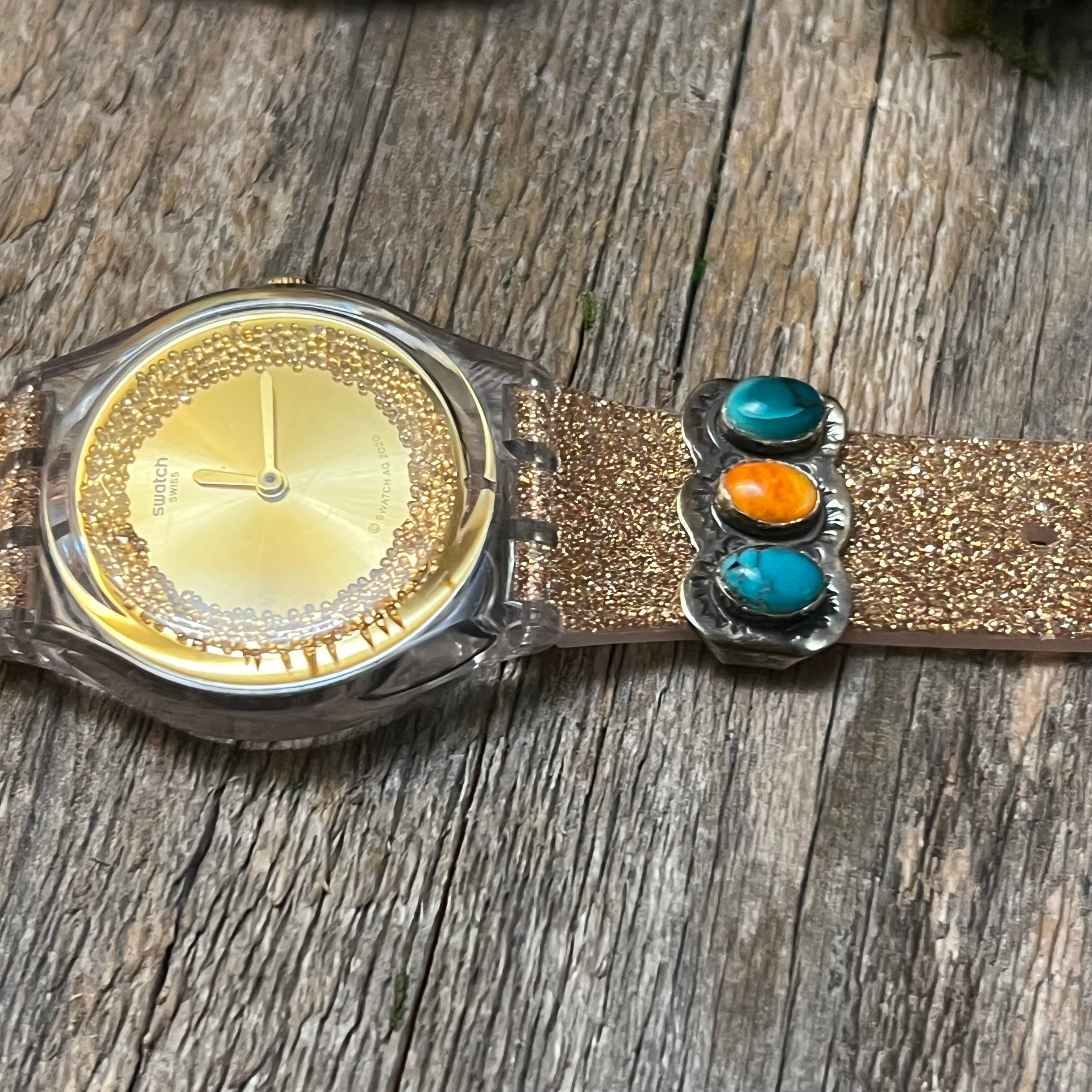 Handmade Sterling Silver Turquoise & Orange Spiny Watch Charm