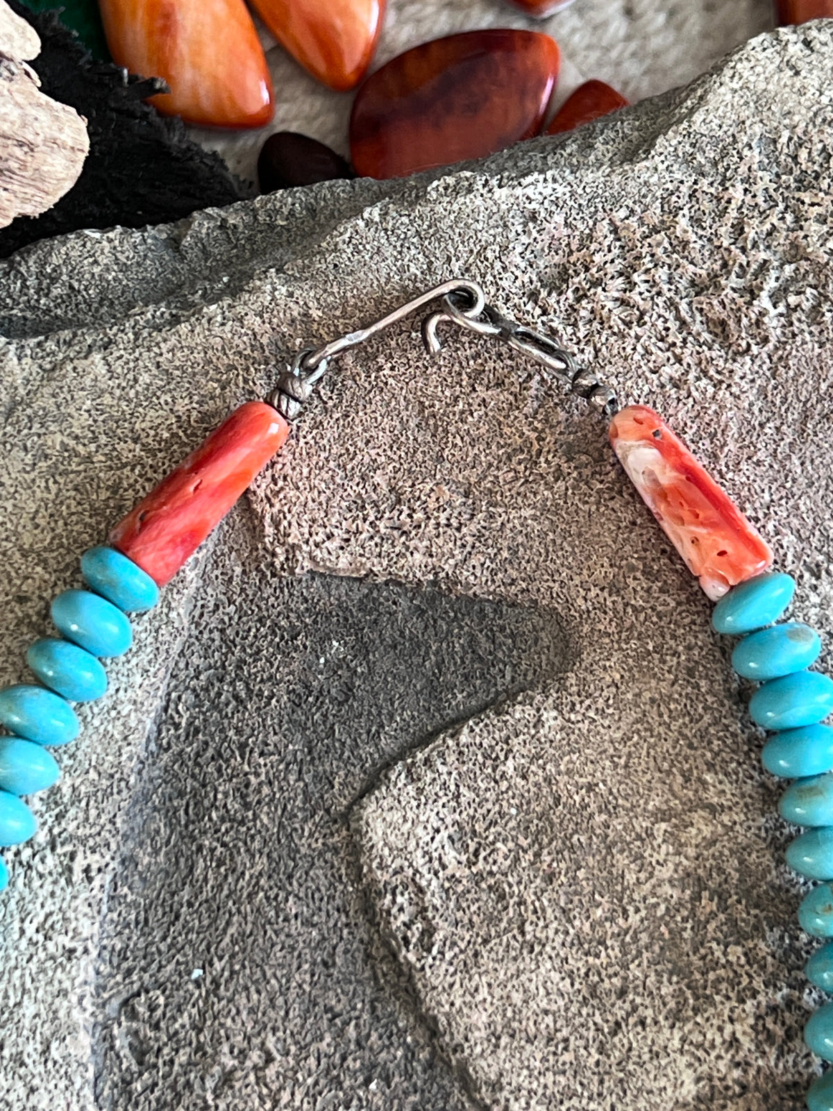Estate Collection Graduated Number 8 Turquoise and Purple Spiny Oyster Beaded Rondelle Necklace, 16-5/8”