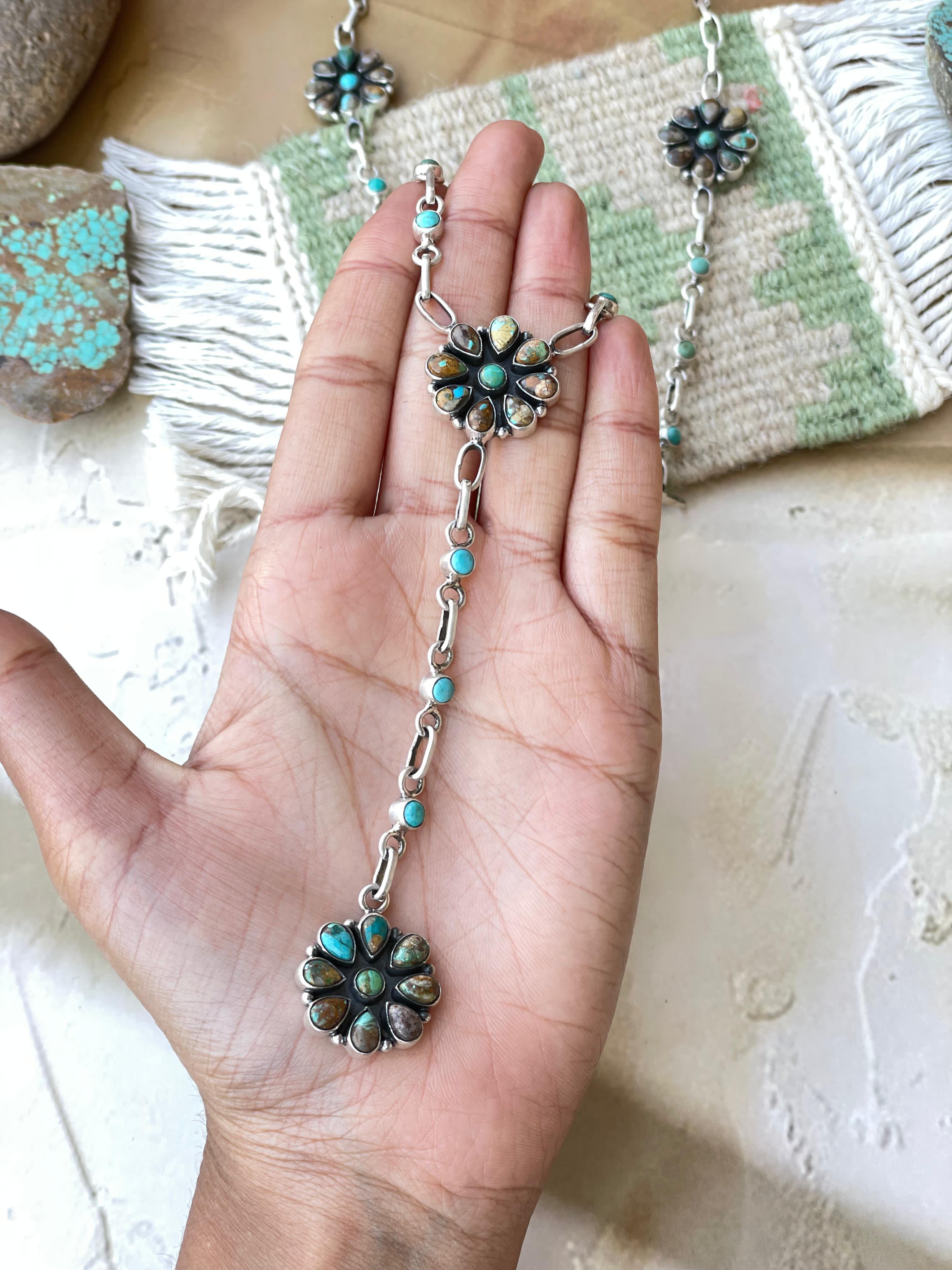 Handmade Sterling Silver Turquoise MULTI STONE Lariat Necklace