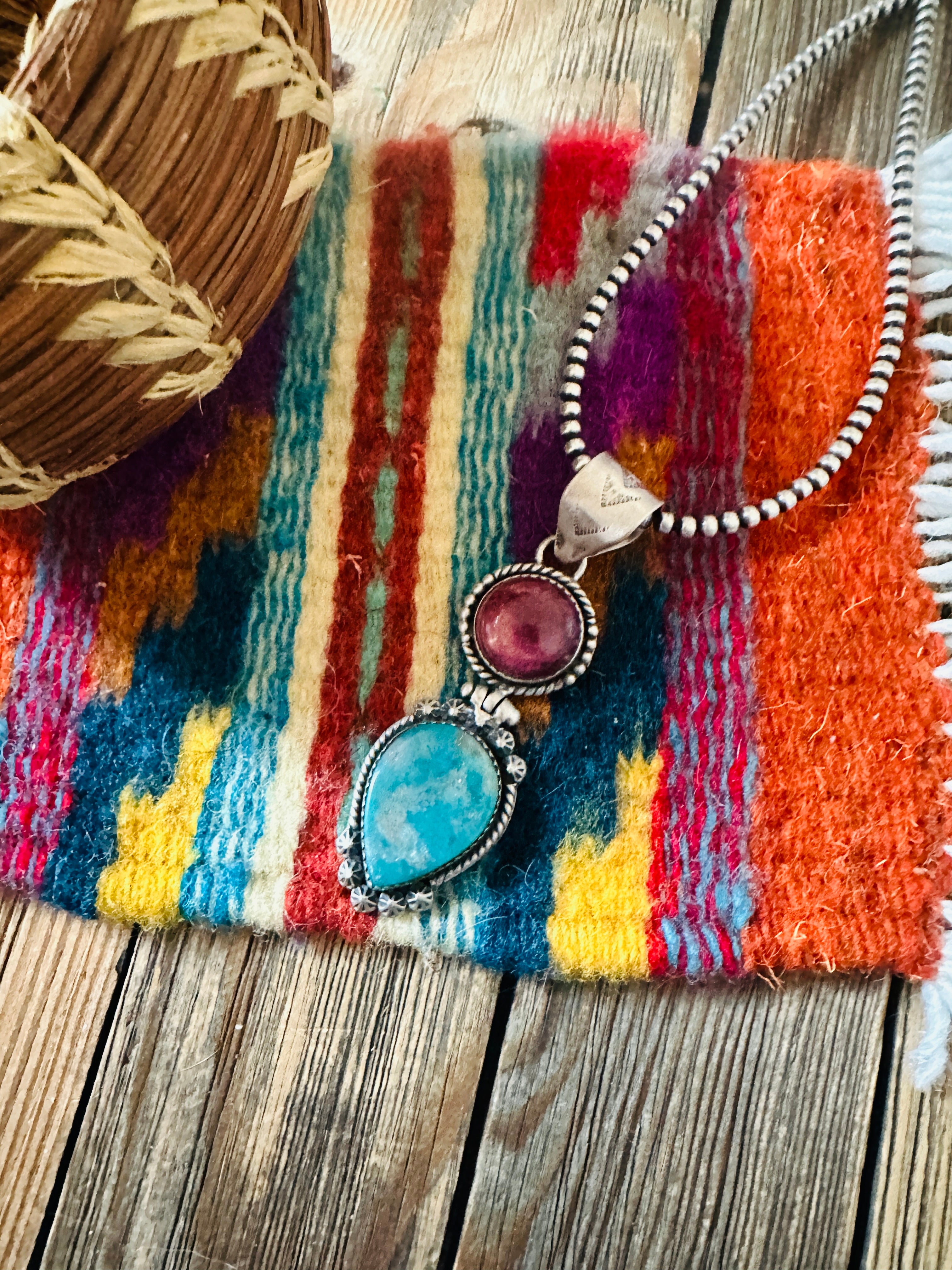 Handcrafted Sterling Silver, Spiny & Turquoise Pendant