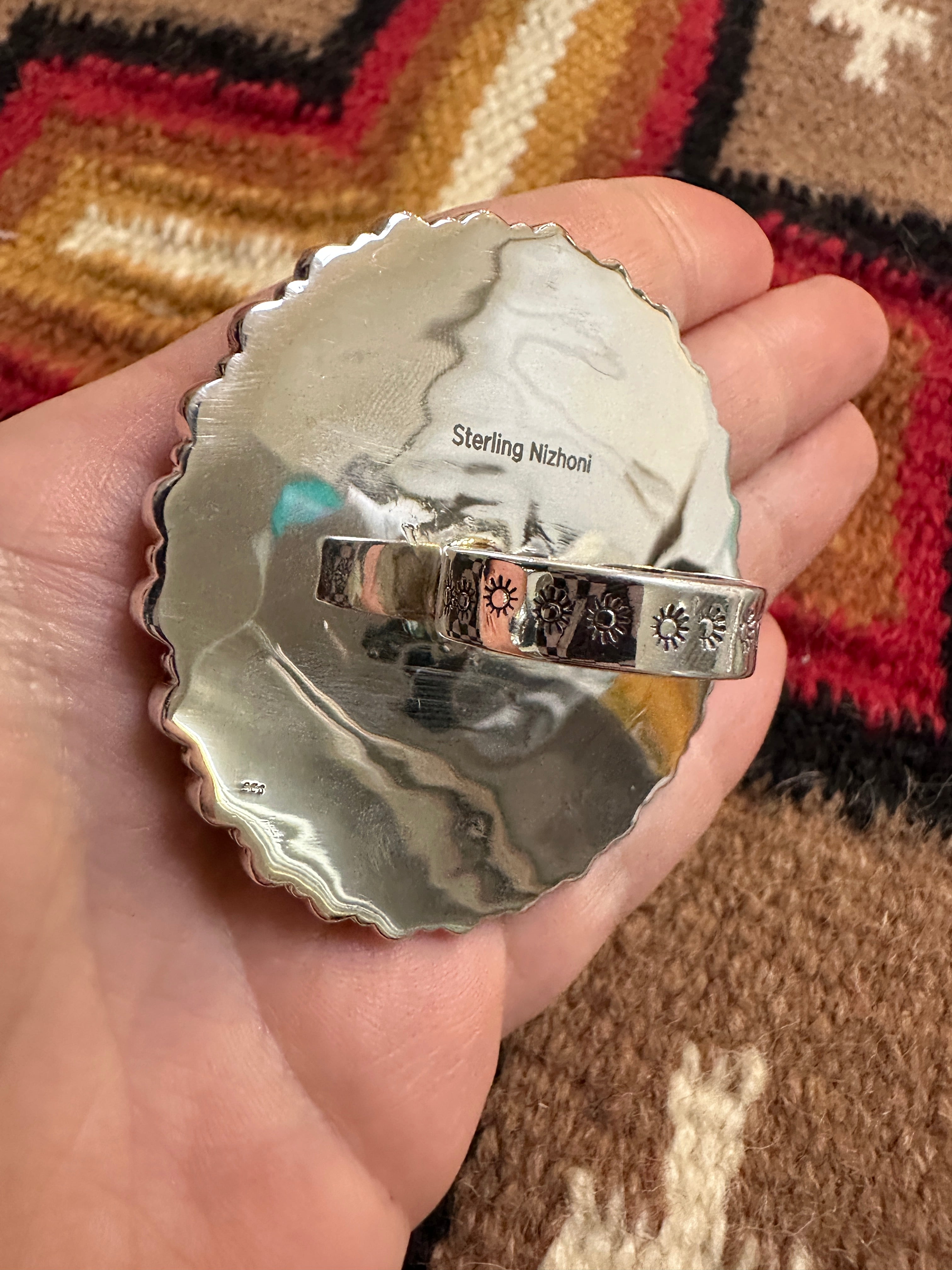 Beautiful Handmade Turquoise And Sterling Silver Adjustable Statement Ring