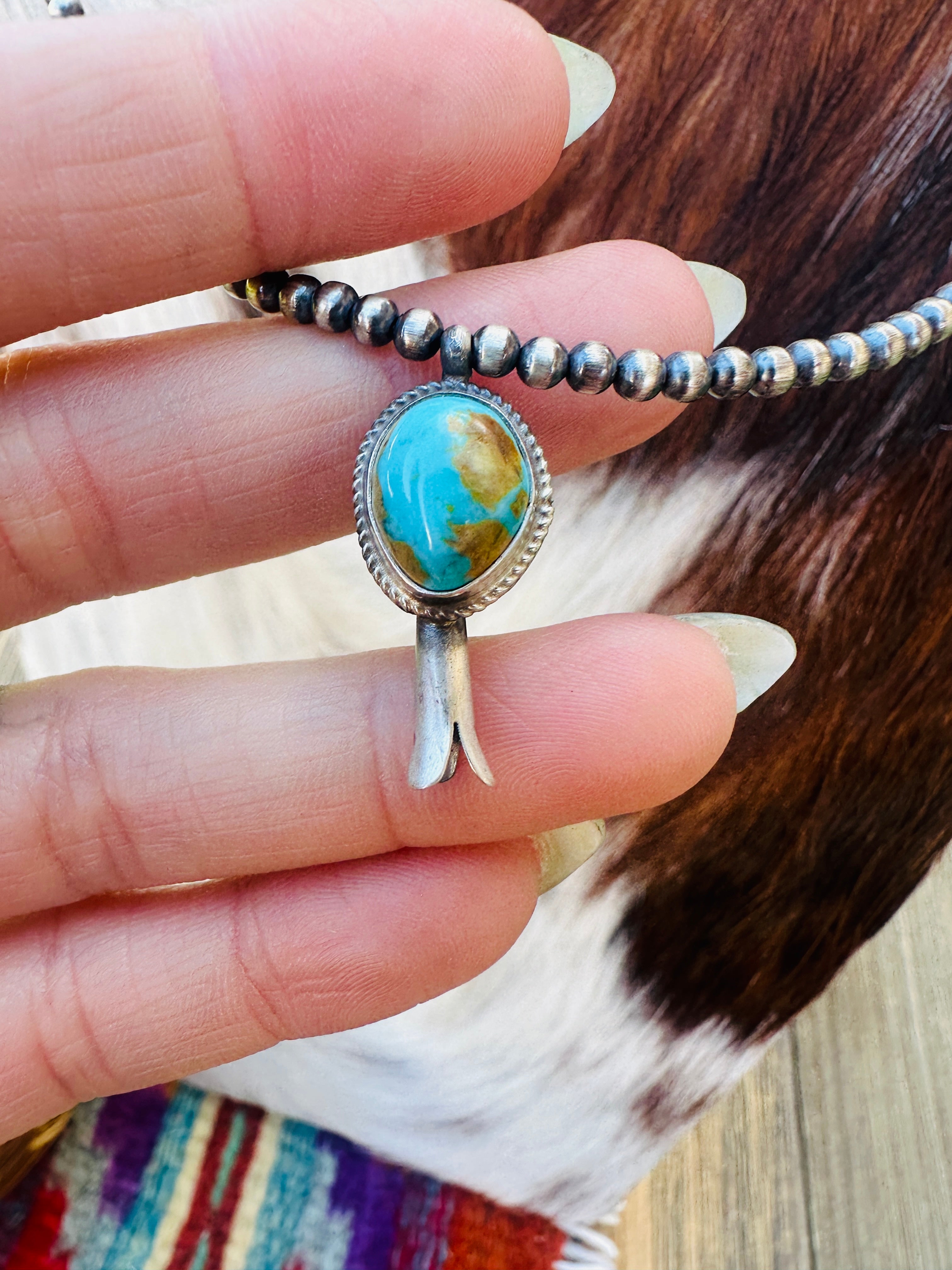 Handcrafted Turquoise & Sterling Silver Beaded Blossom Necklace