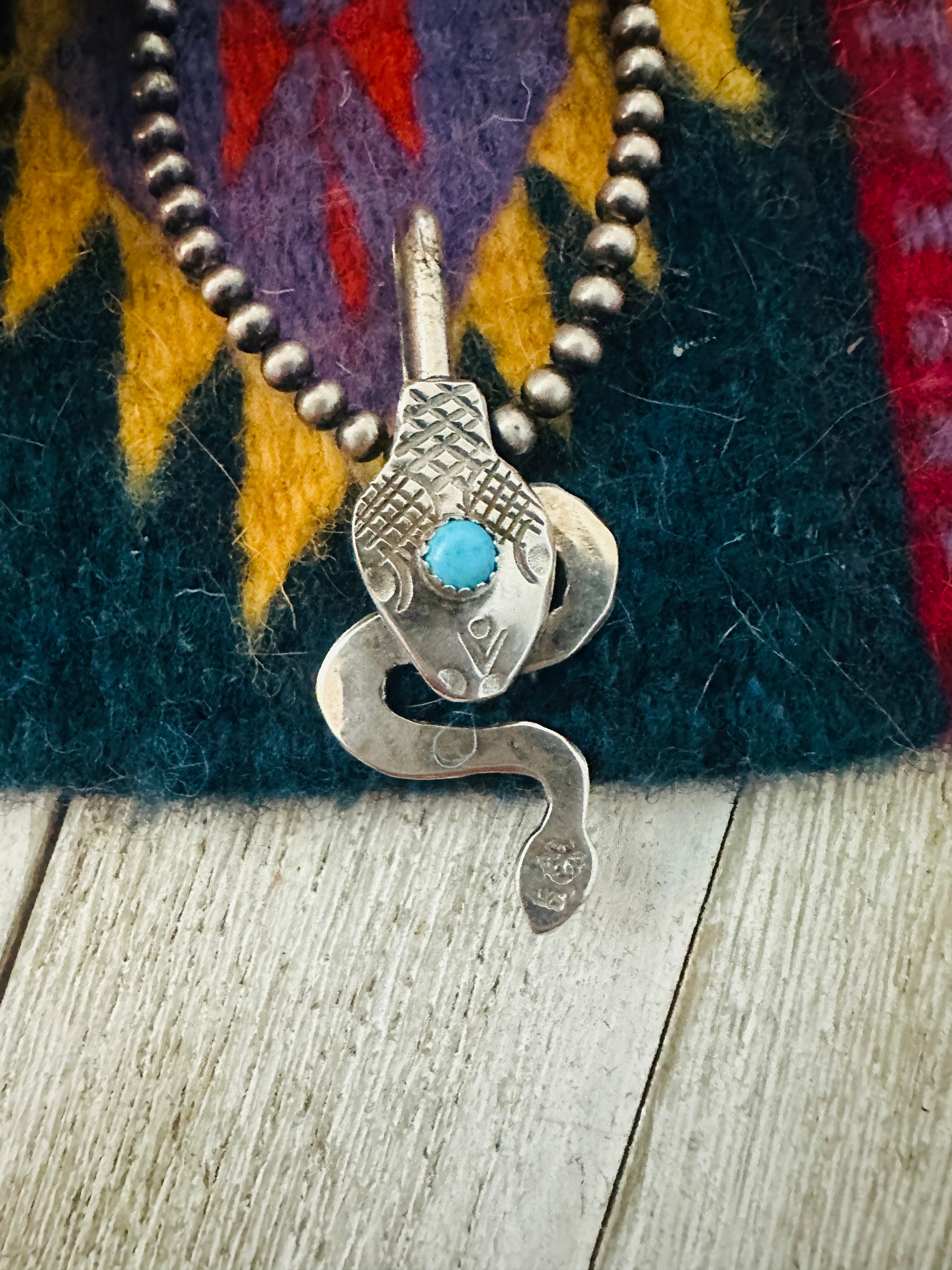 Handcrafted Sterling Silver & Turquoise Double Sided Snake Pendant