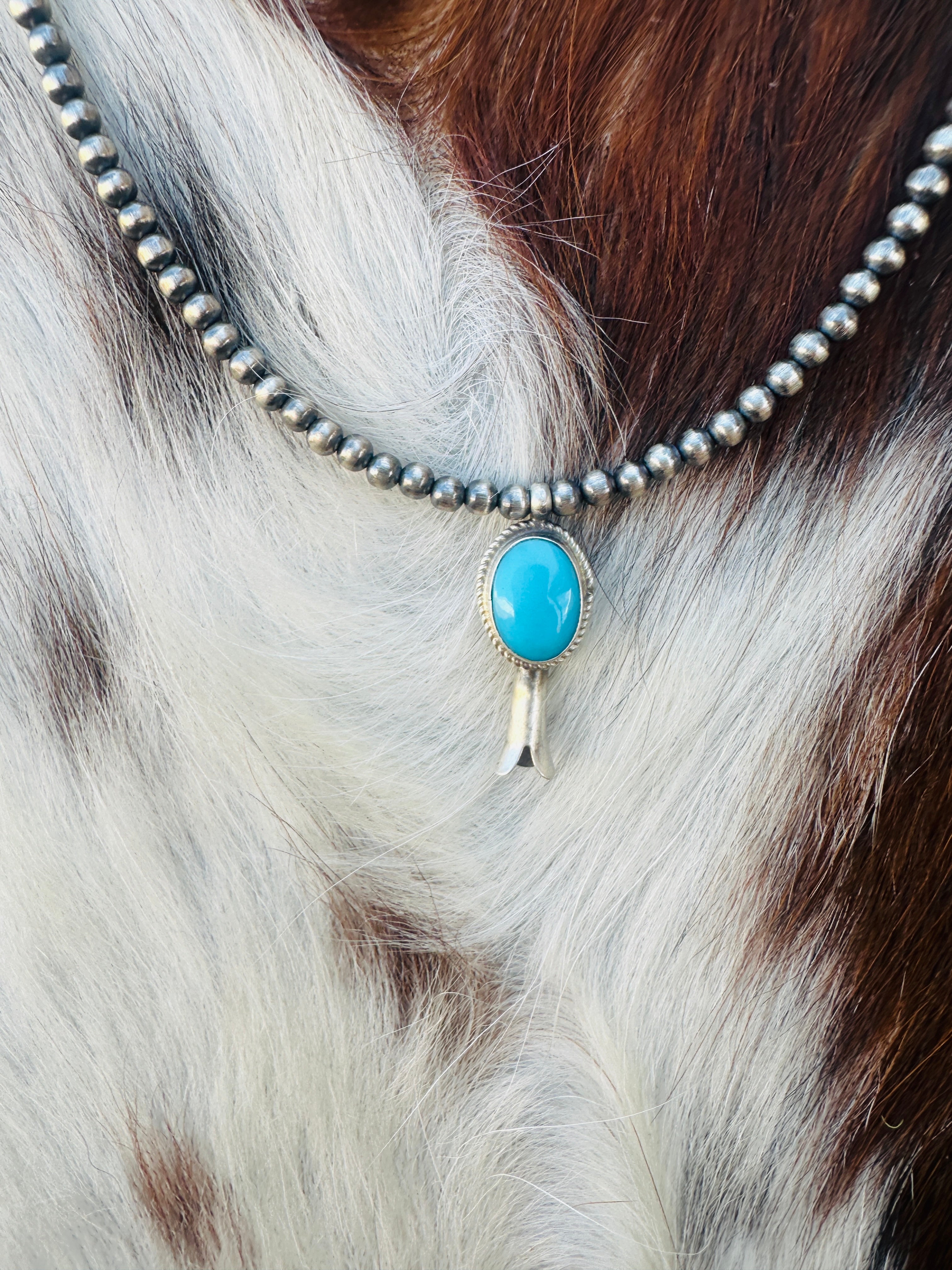 Handcrafted Turquoise & Sterling Silver Beaded Blossom Necklace