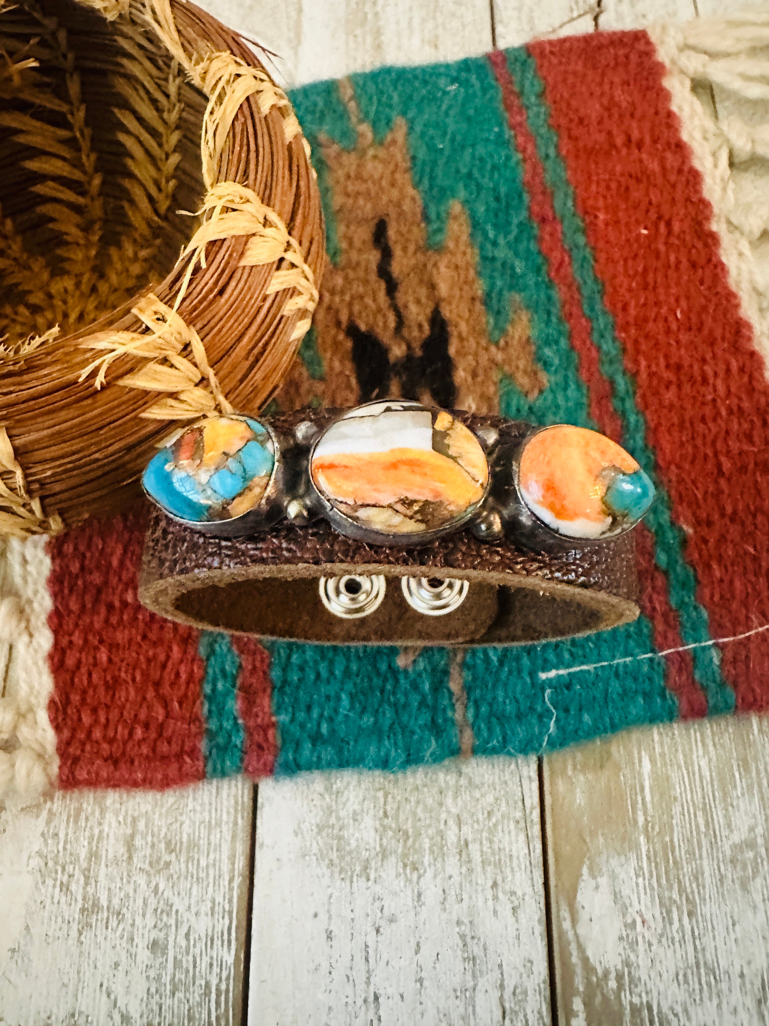 Handcrafted Spice & Sterling Silver Leather Bracelet