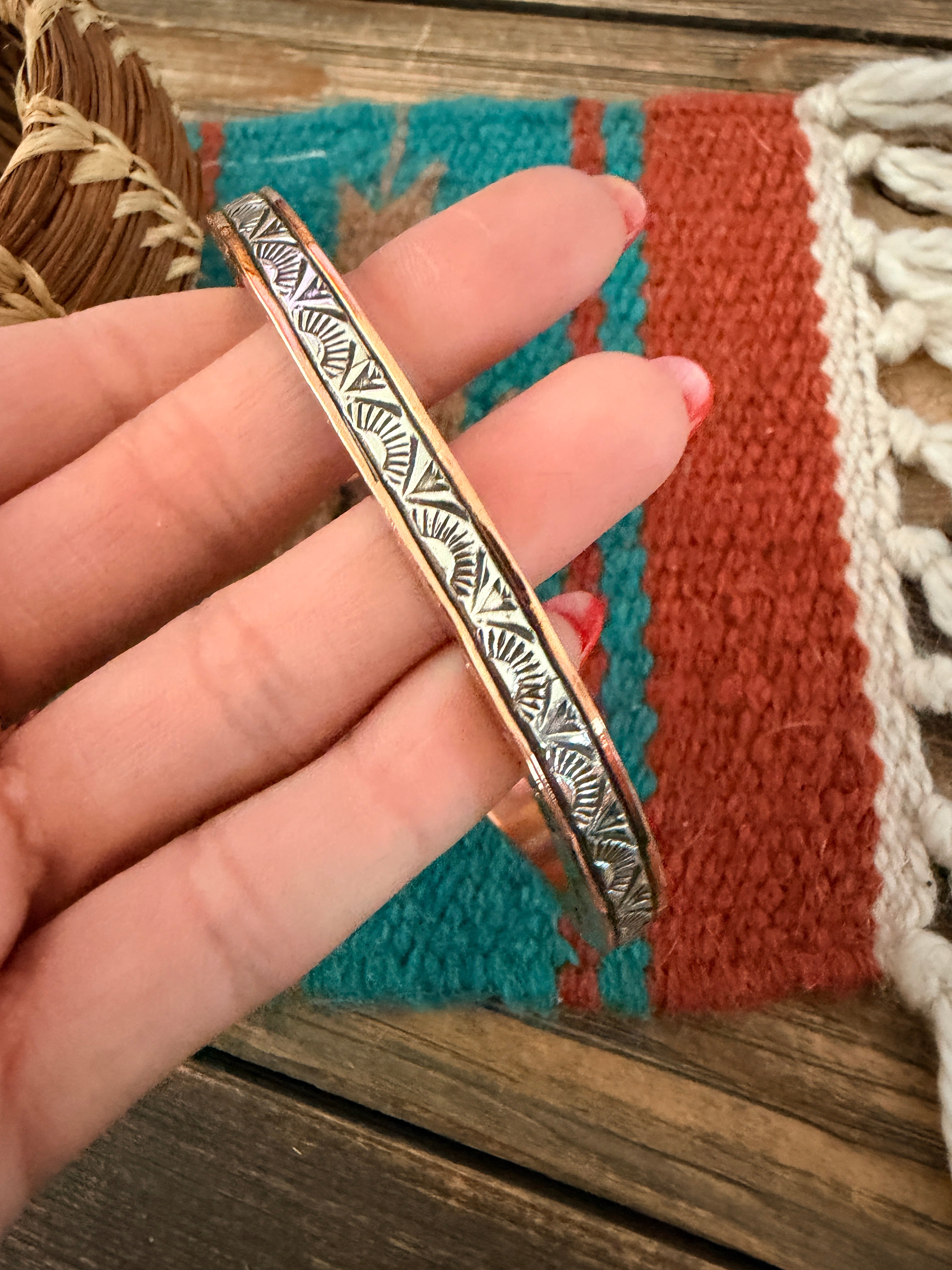 Handcrafted Copper & Sterling Silver Cuff Bracelet by Wylie Secatero