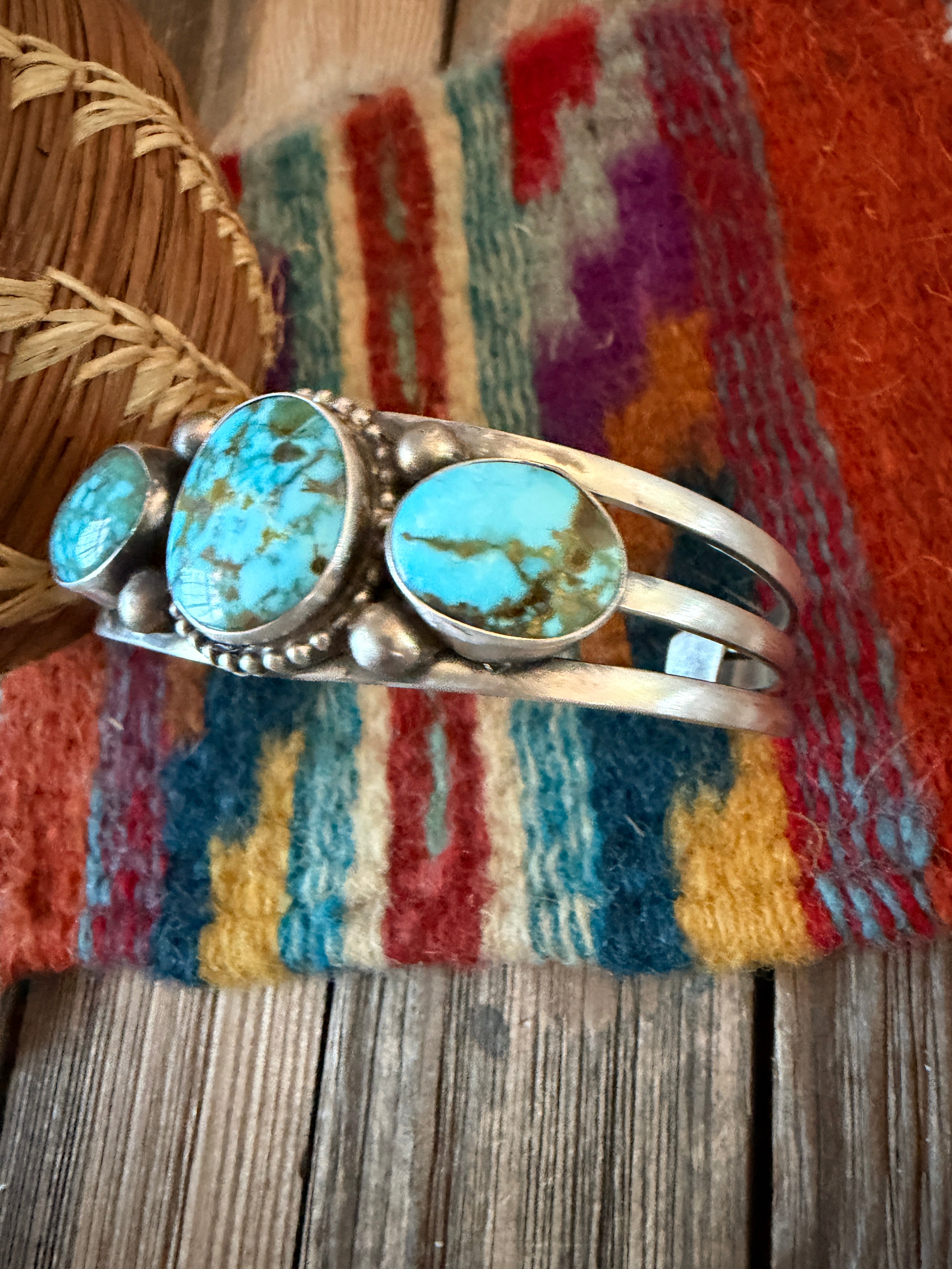 Handcrafted Sonoran Mountain Turquoise & Sterling Silver Cuff Bracelet by Kathleen Livingston