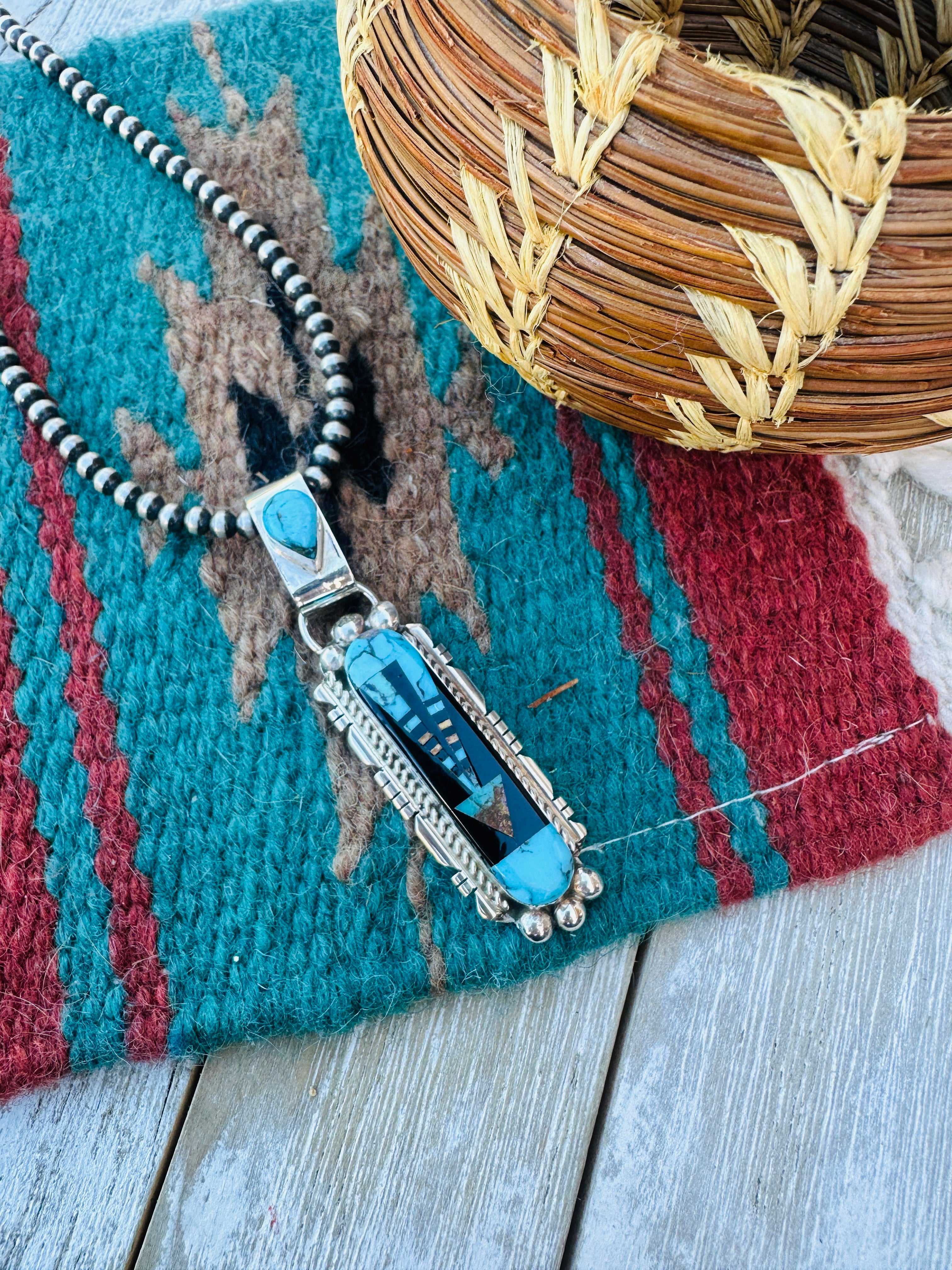 Handcrafted Sterling Silver and Multi Stone Inlay Pendant by Ray Jack