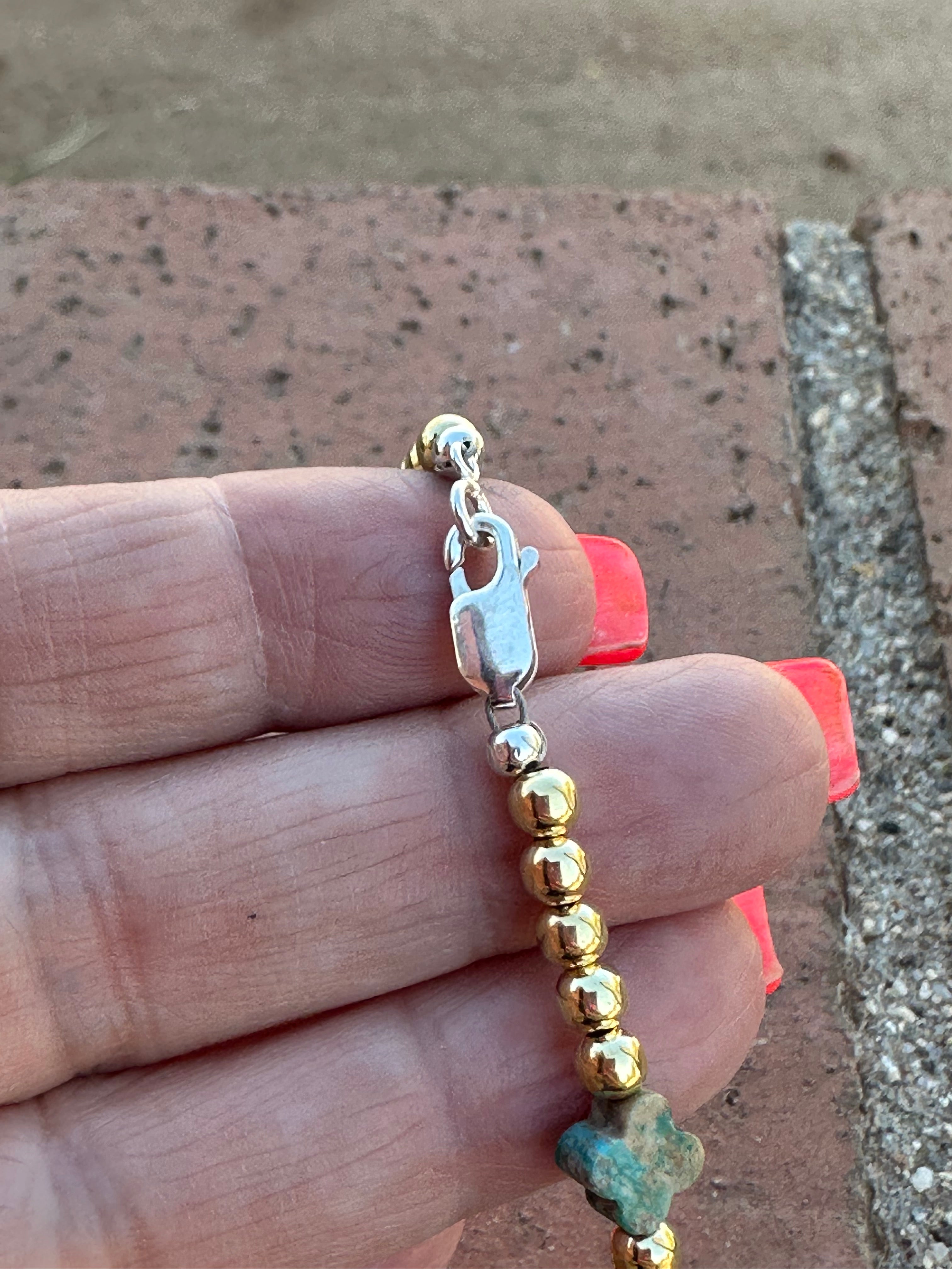 Cle’vara Turquoise, Gold & Sterling Silver Beaded Necklace and Bracelets