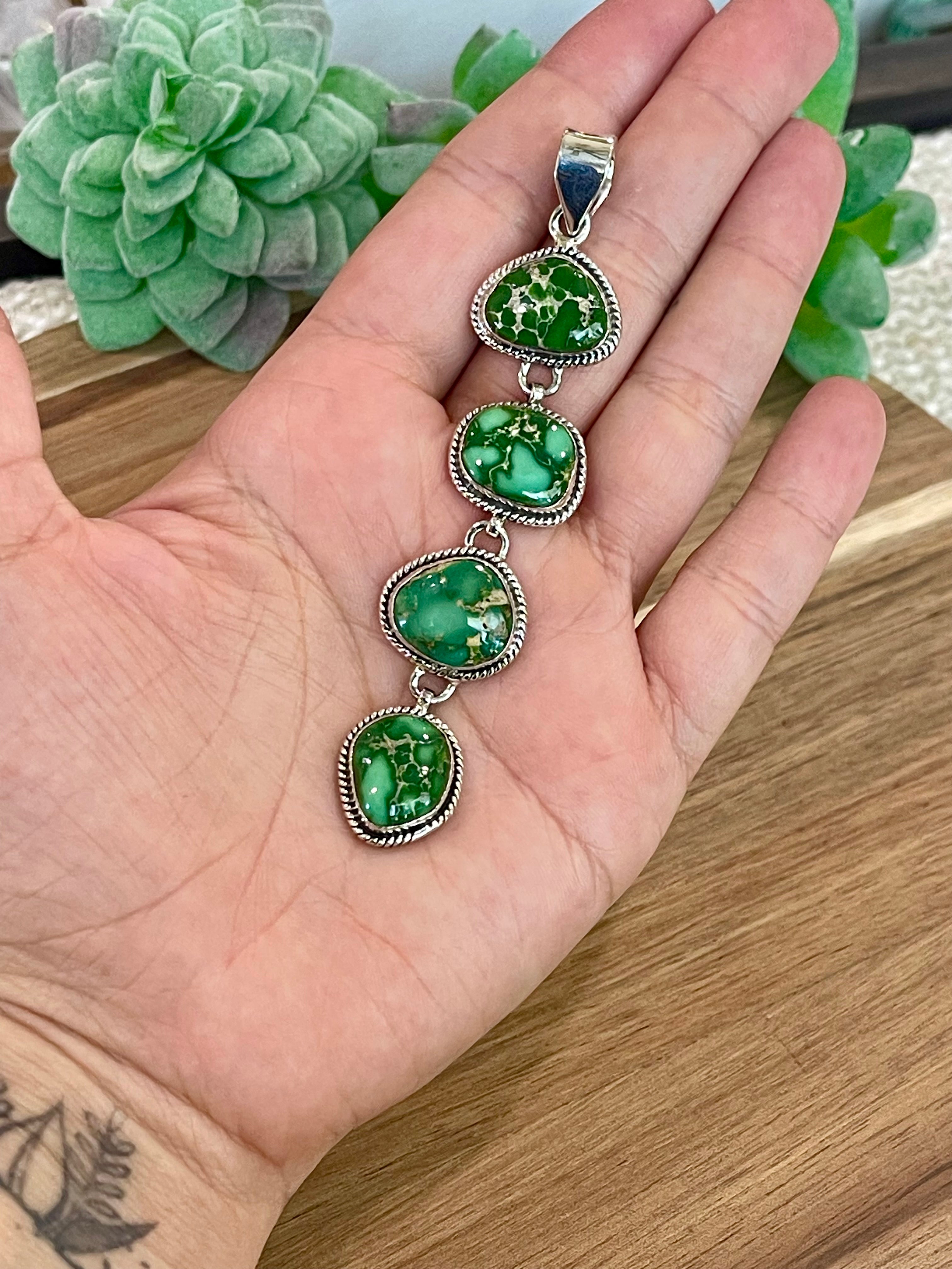 Handmade Sterling Silver & Sonoran Mountain Turquoise Cluster Pendant-Green