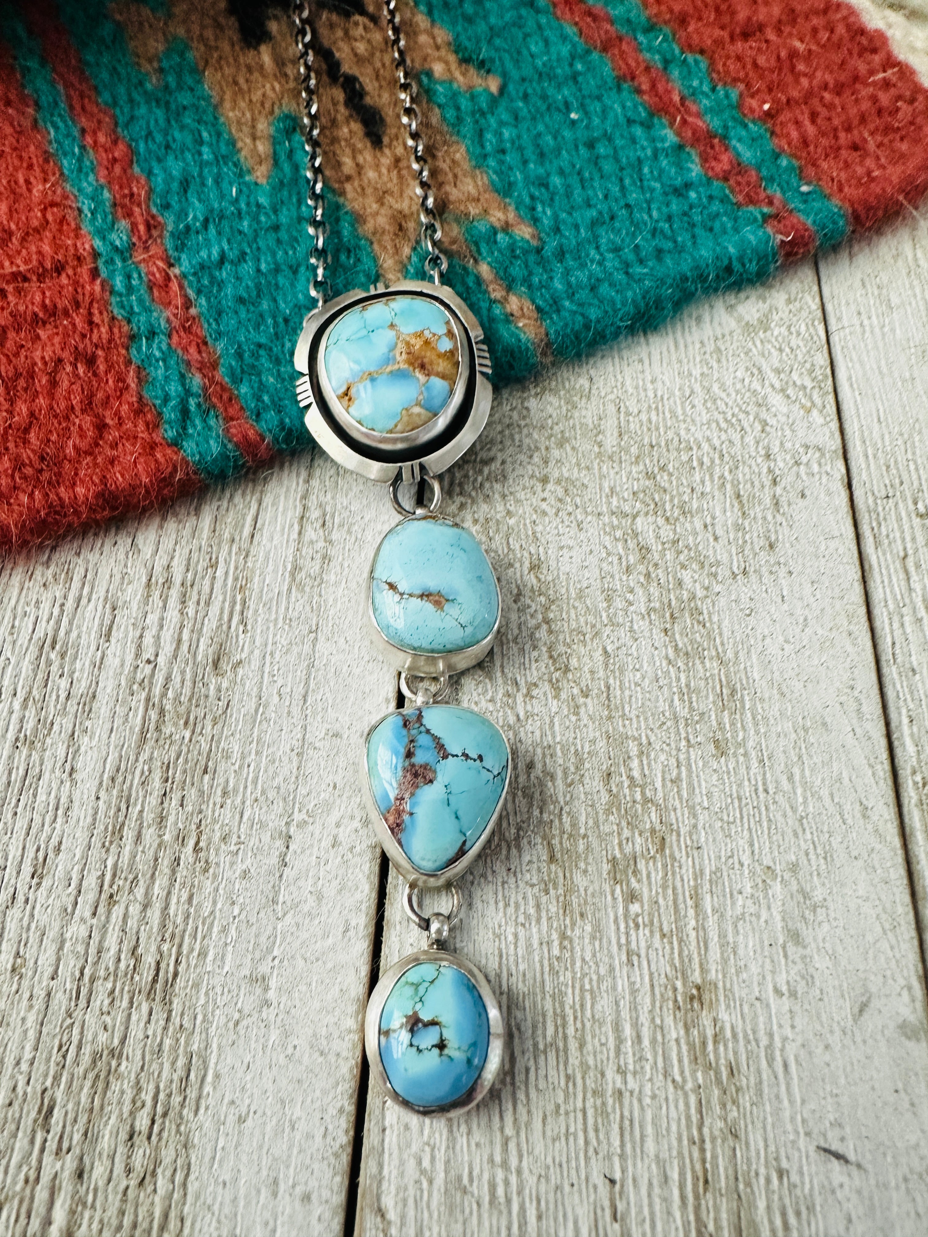 Handcrafted Sterling Silver & Golden Hills Turquoise Lariat Necklace
