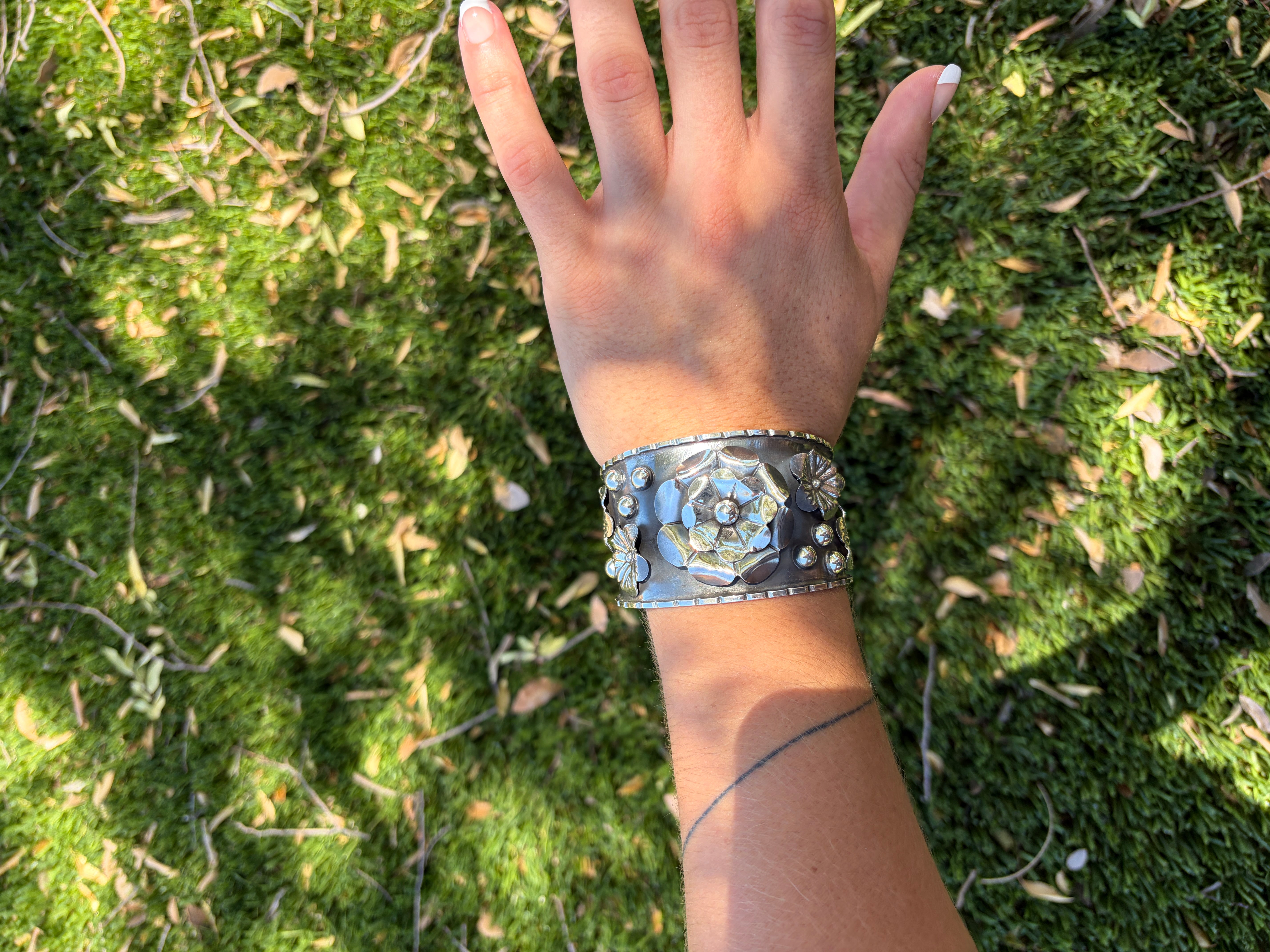 Handcrafted Sterling Silver Flower Cuff Bracelet