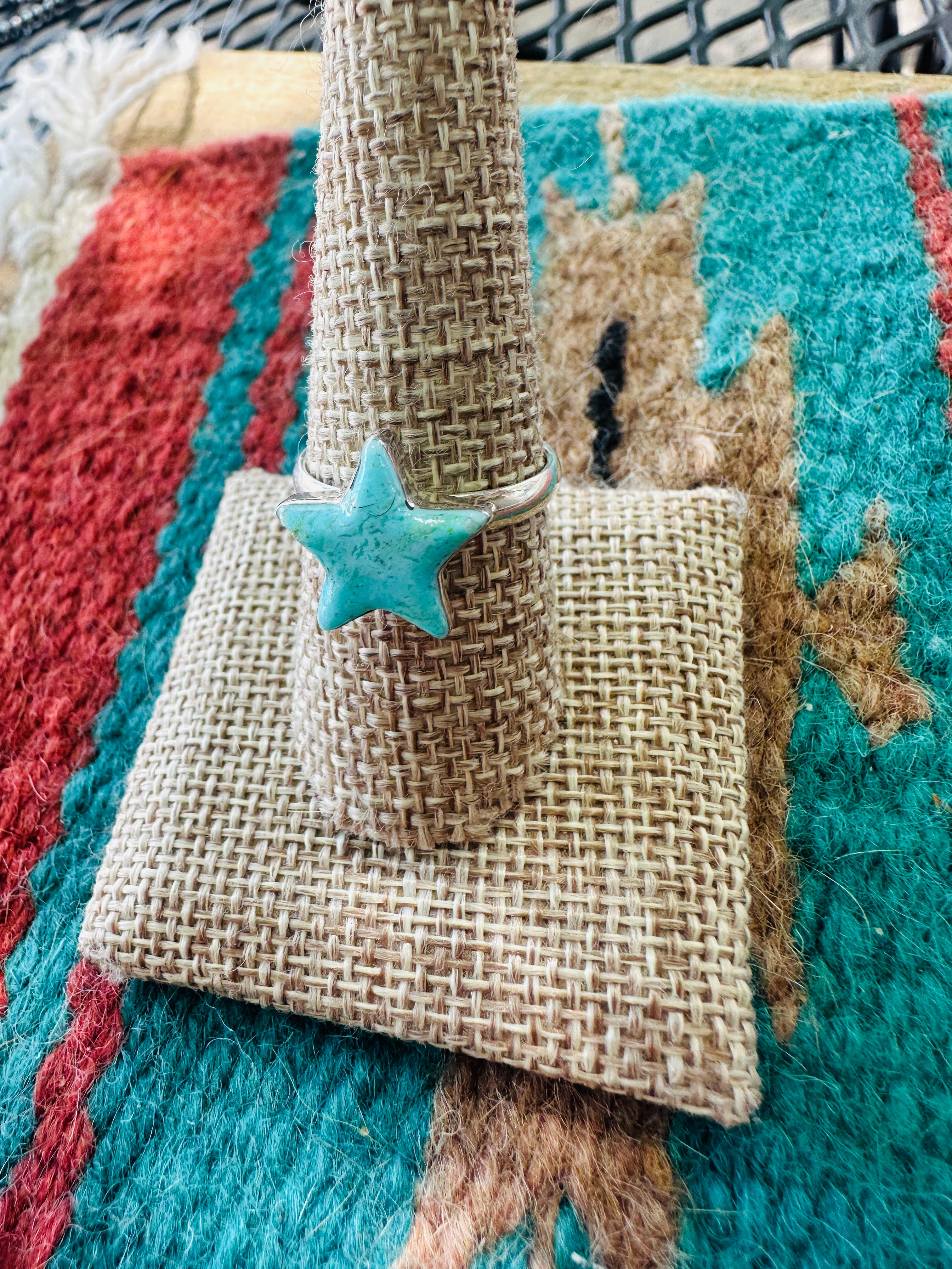 Handmade Sterling Silver & Turquoise Adjustable Star Ring