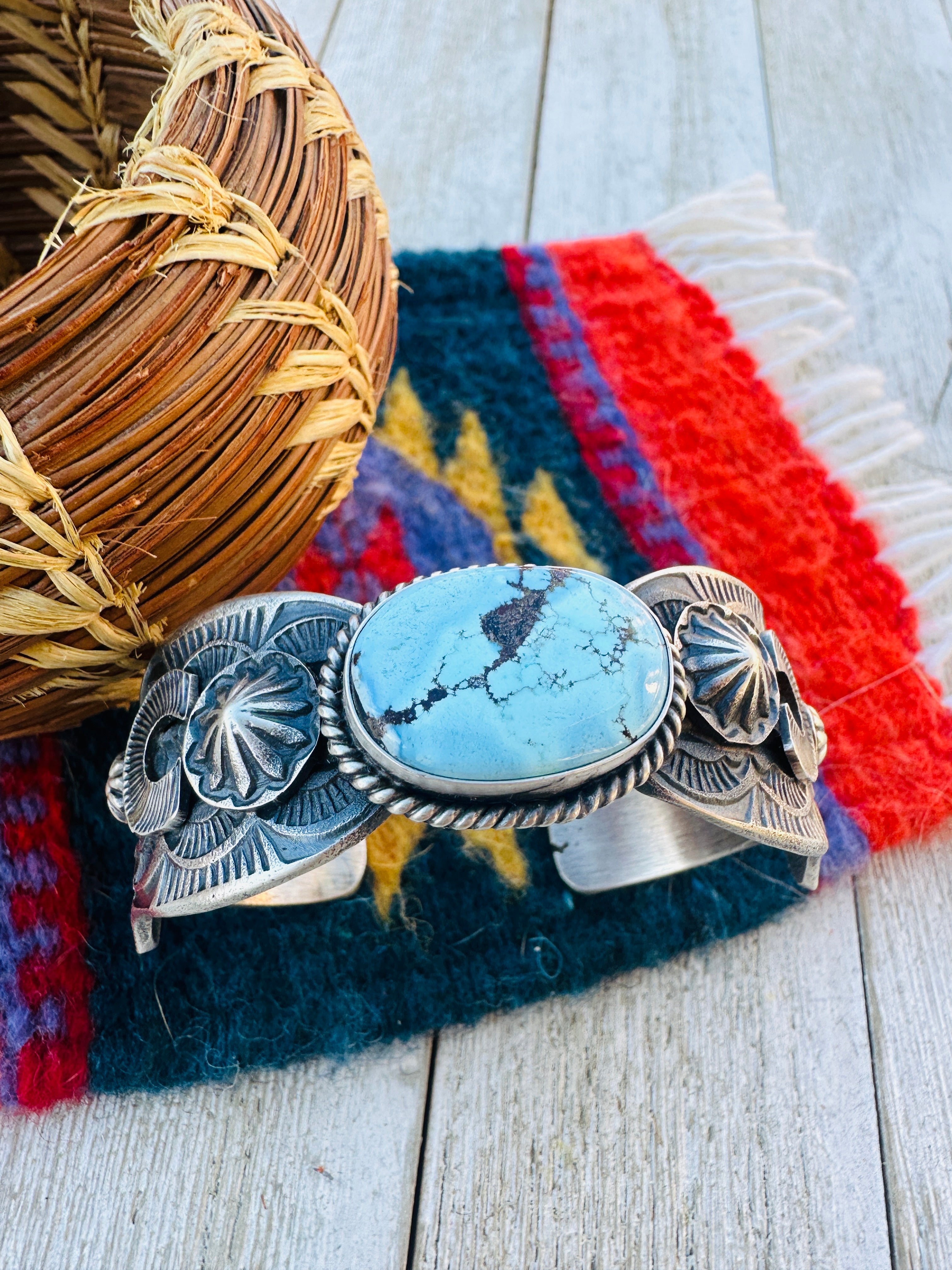 Handcrafted Turquoise & Sterling Silver Cuff Bracelet by Kevin Billah