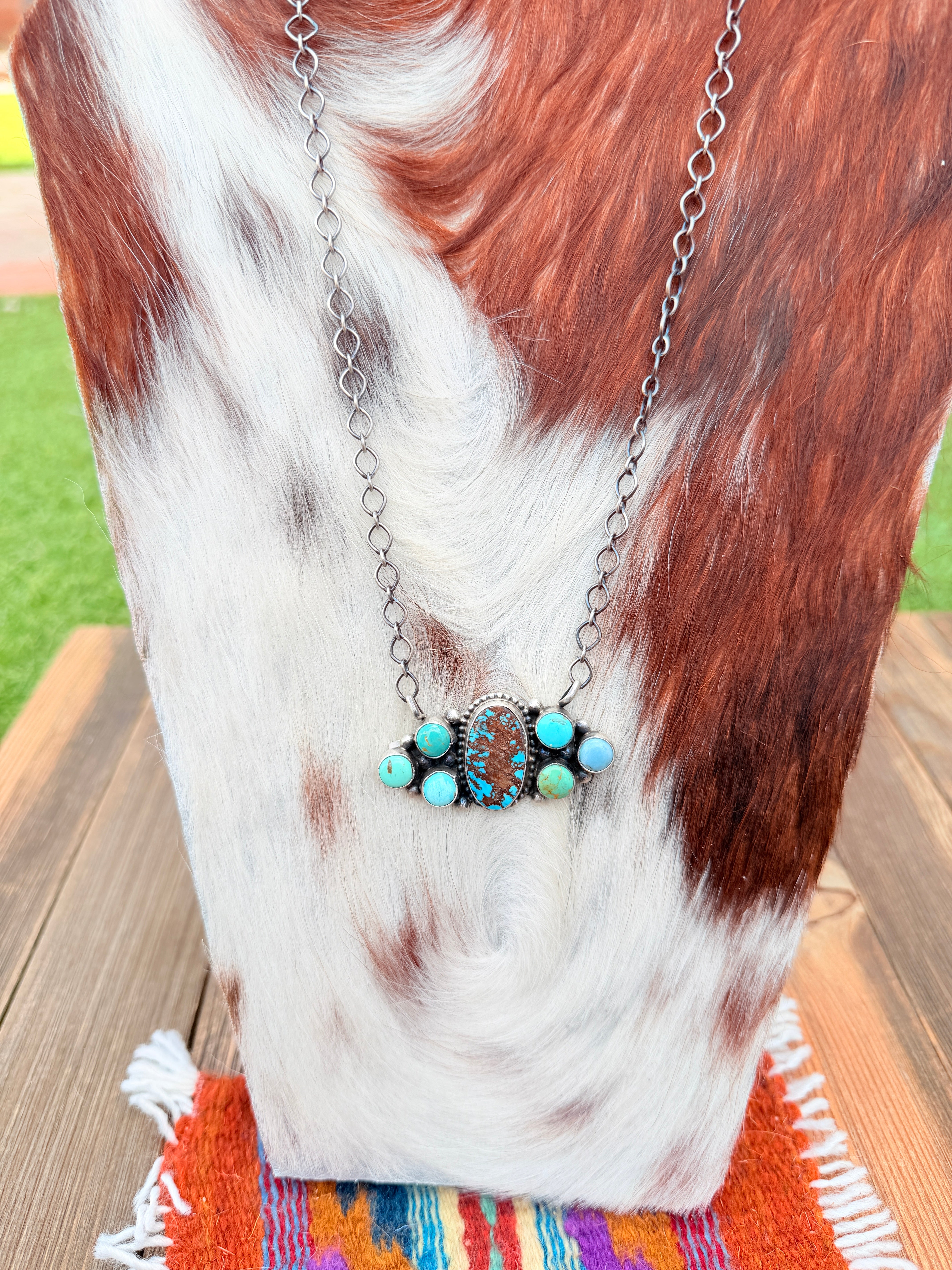 Handcrafted Turquoise & Sterling Silver Cluster Necklace by Travis Jim
